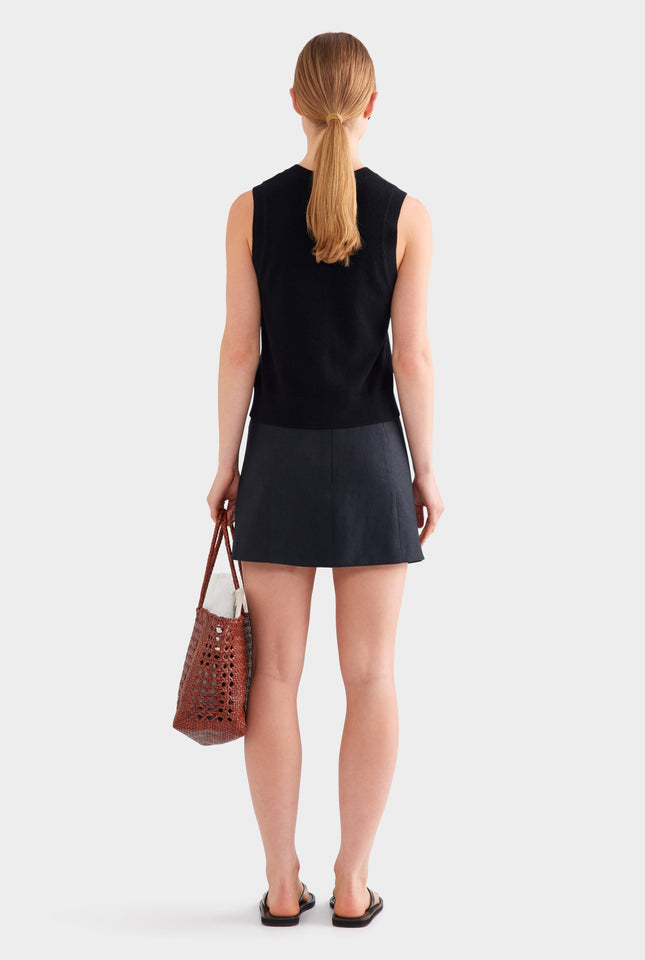 Cashmere Button Through Tank - Black