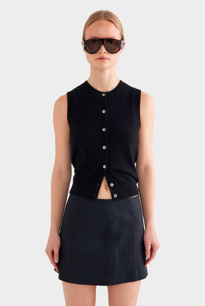 Cashmere Button Through Tank - Charcoal