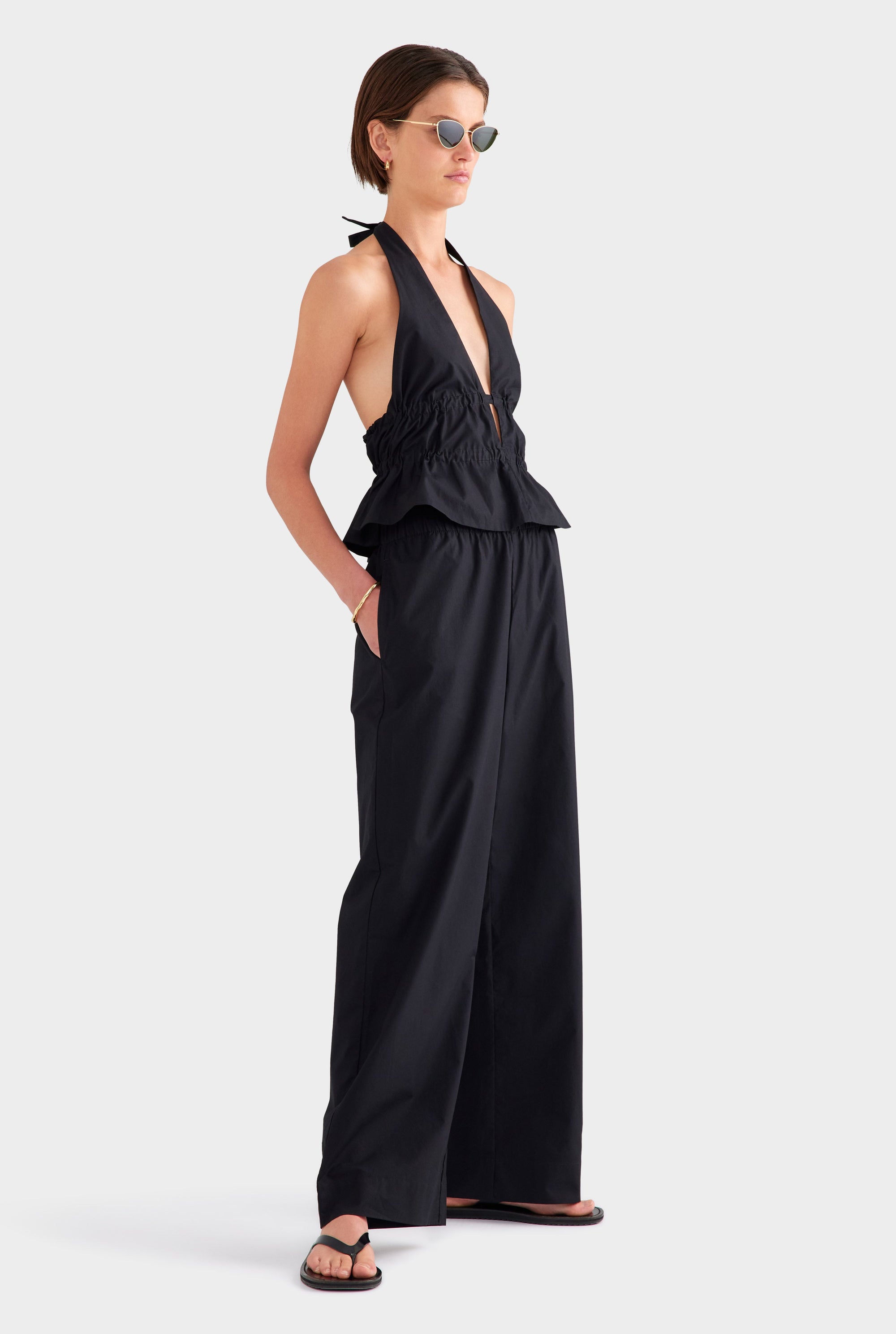 Cotton Poplin Halter Top - Black