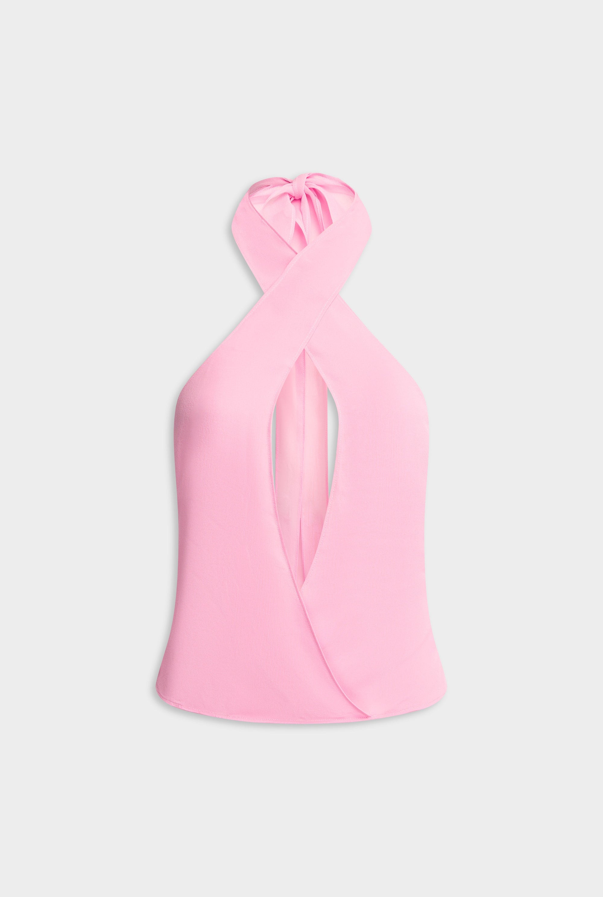 Cross Front Silk Scarf Top - Pink
