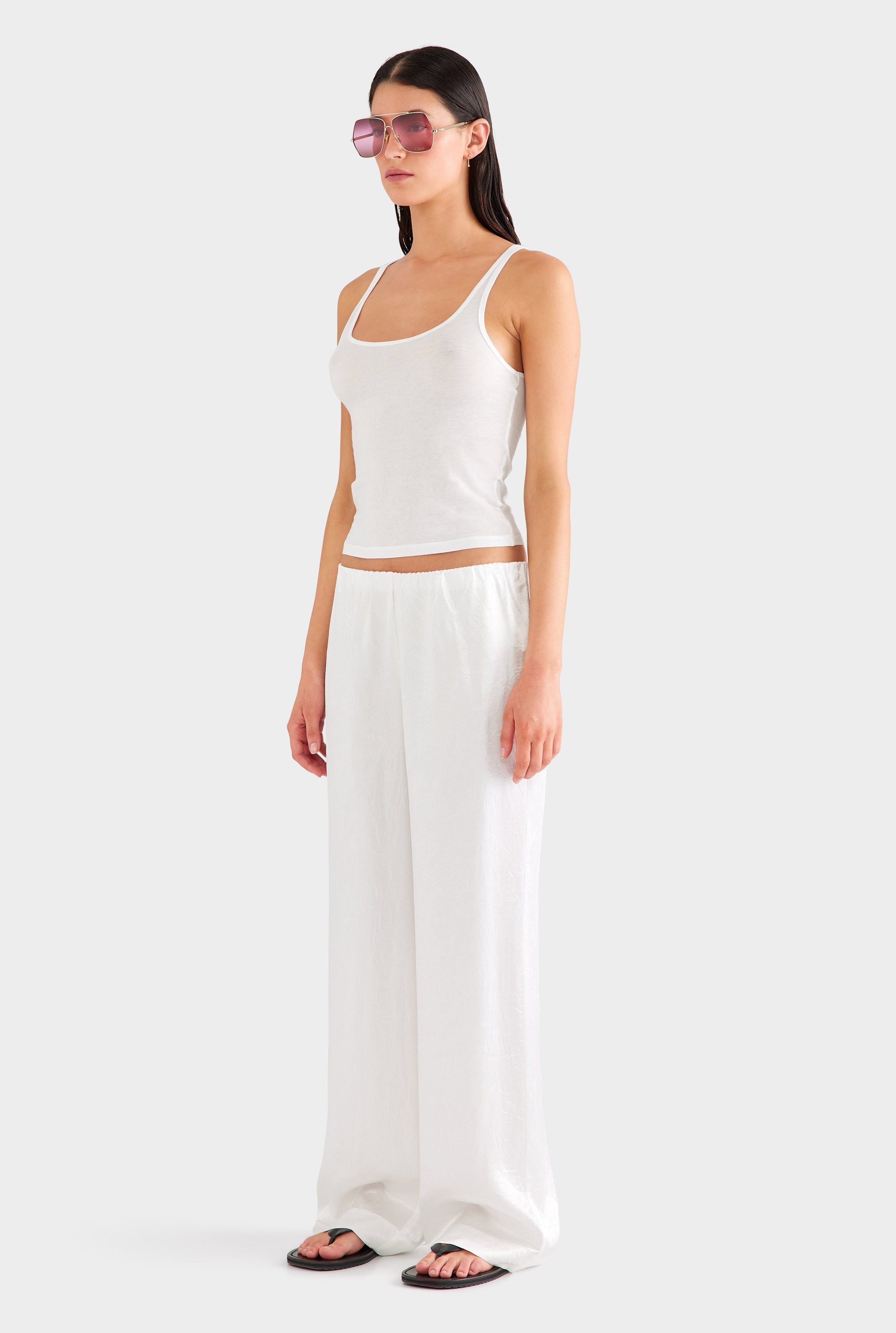 Crushed Satin Pant - White