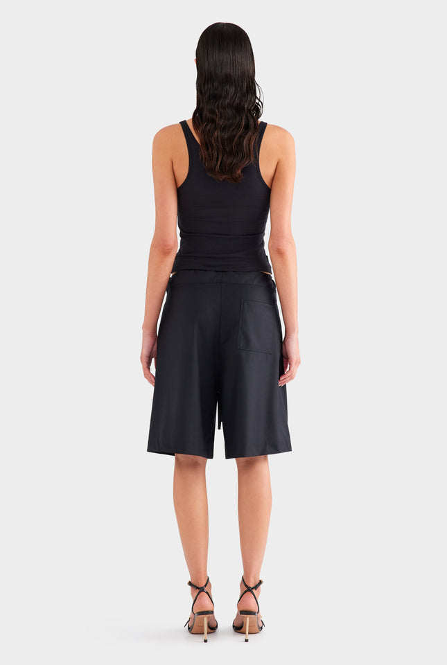 Drawstring Wool Bermuda Short - Black