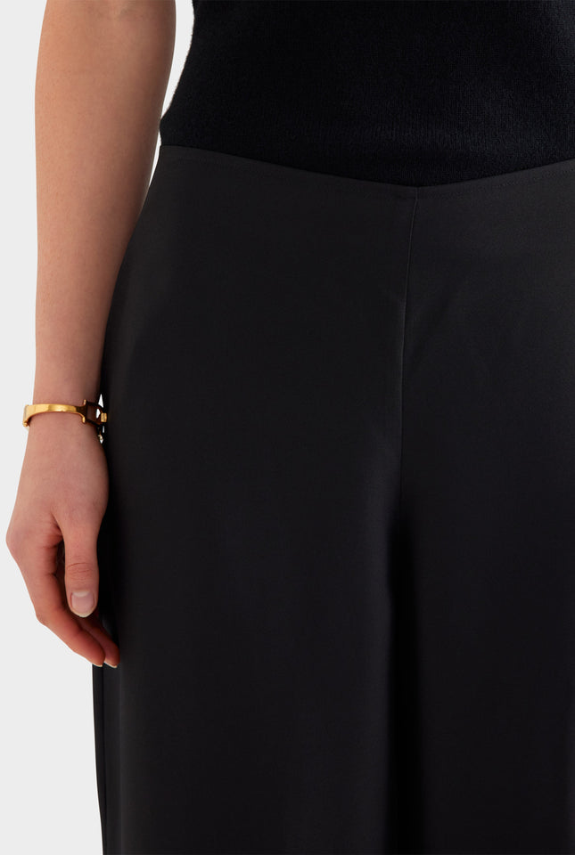 Relaxed Flat Front Silk Pant - Black