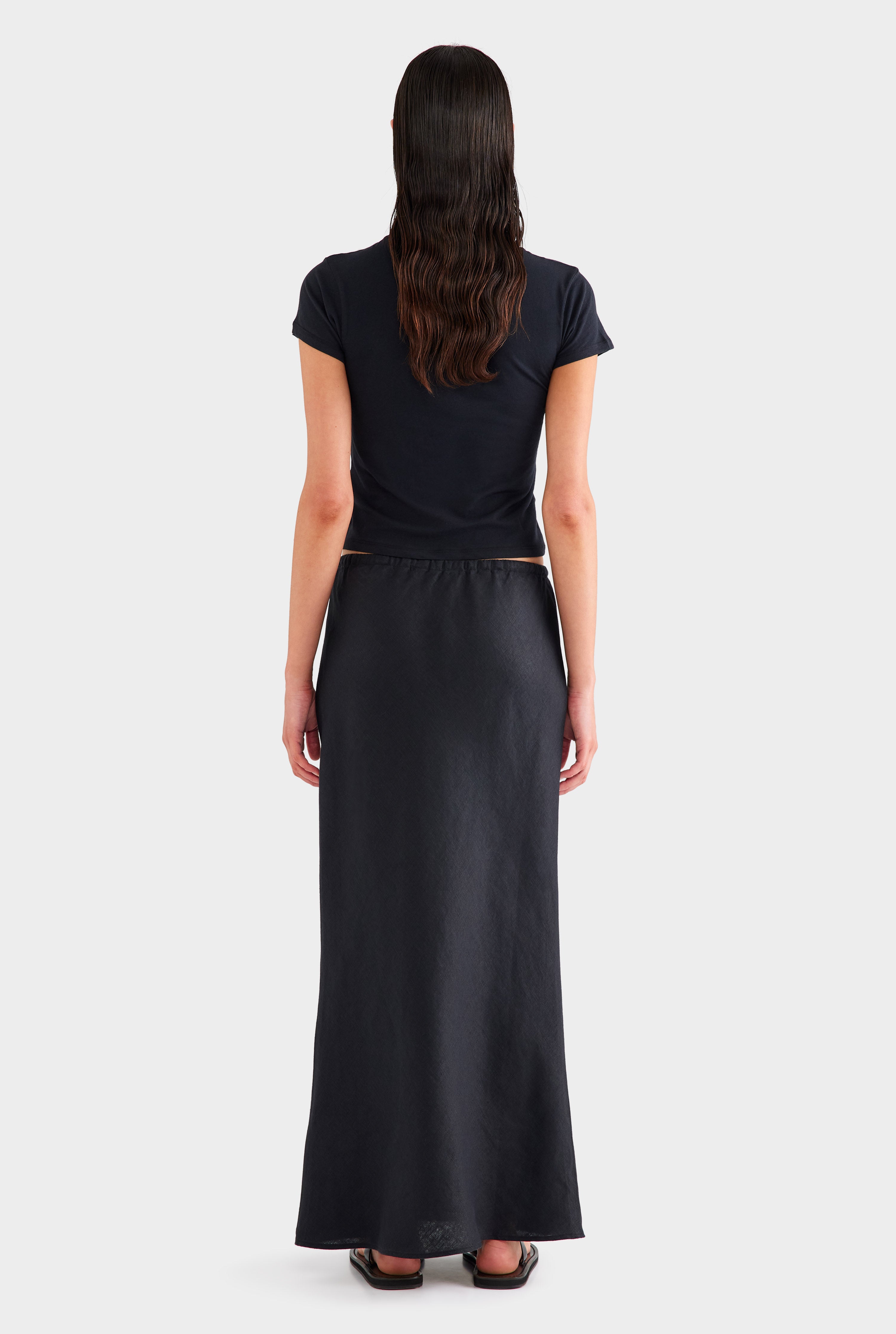 Drawstring Bias Skirt - Black