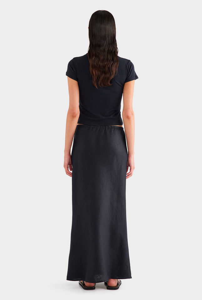 Drawstring Bias Skirt - Black