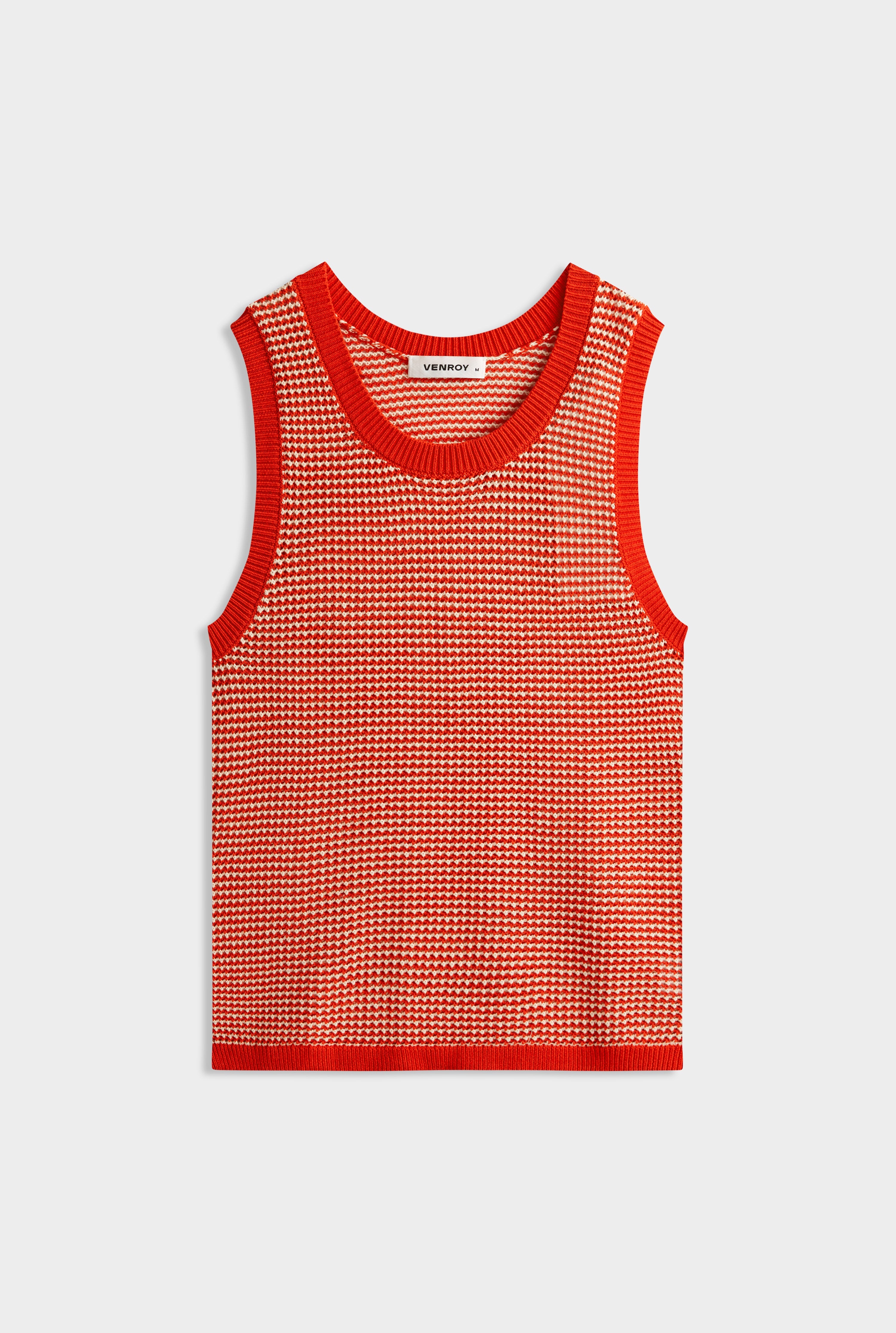 Cotton Crochet Tank -  Bright Red/Off White