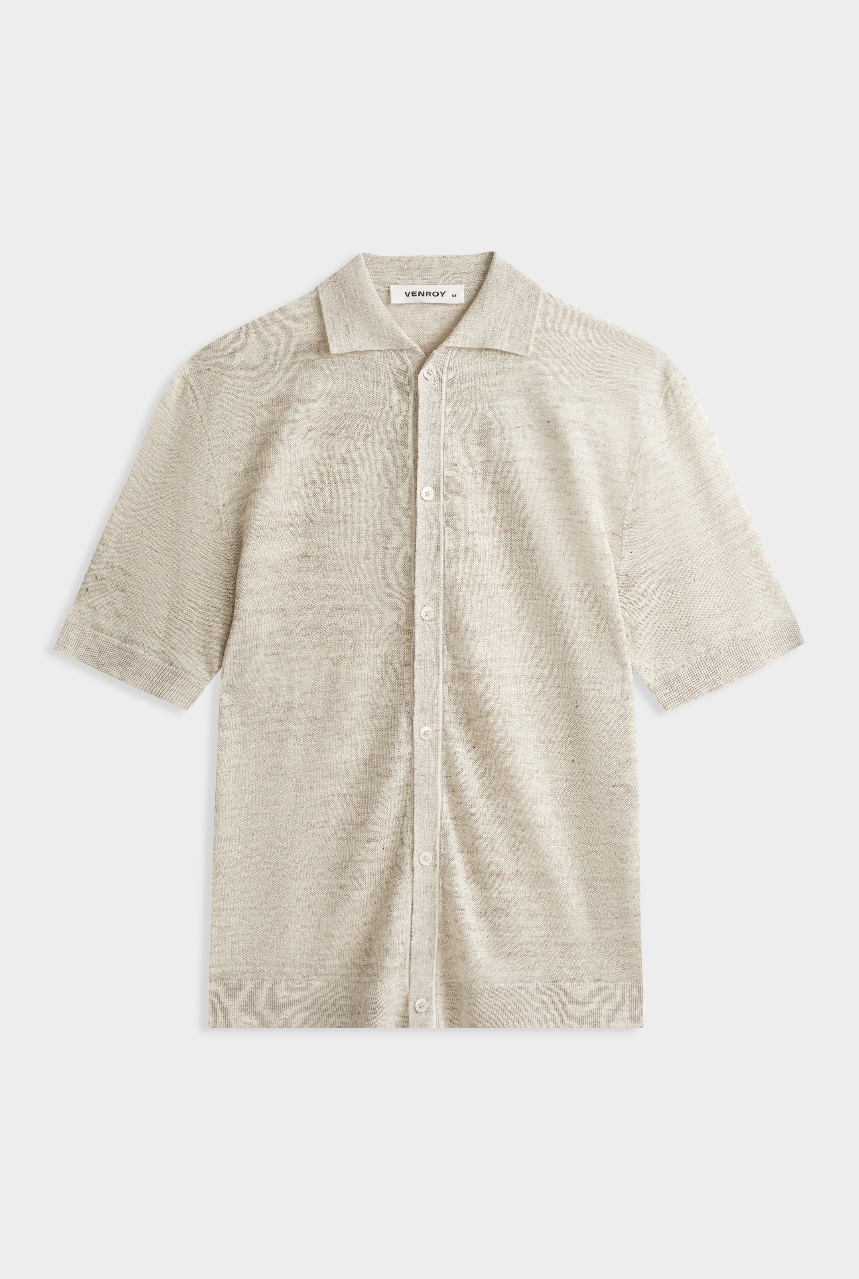 Knitted Linen Contrast Trim Shirt -  Vanilla Marl