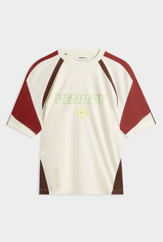 Venroy Rio Panelled Jersey T-Shirt - Cream/Picante/Cocoa