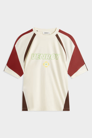 Venroy Rio Panelled Jersey T-Shirt - Cream/Picante/Cocoa