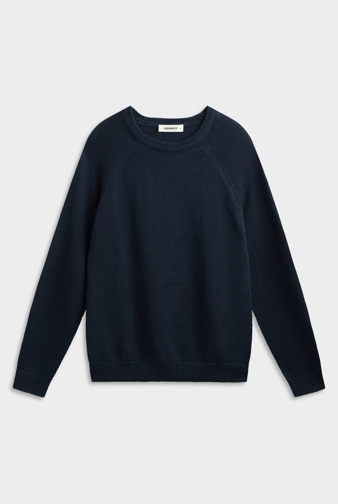 Linen Raglan Sweater - Navy