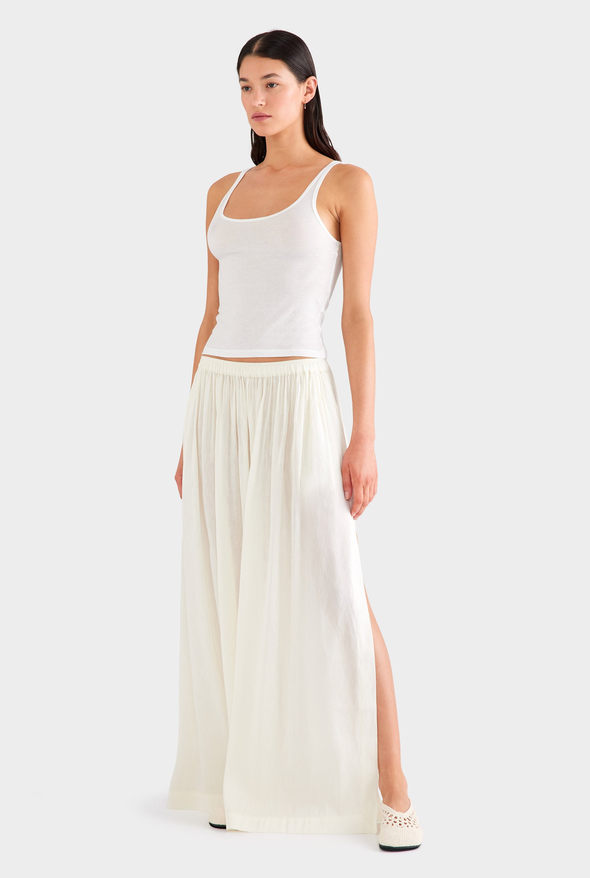 Silk Linen Maxi Skirt - Off White