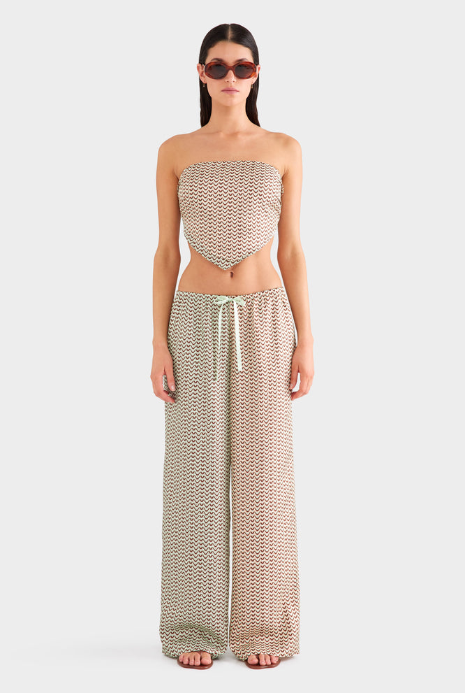 Relaxed Silk Drawstring Pant - Teal/Bright Orange V Monogram