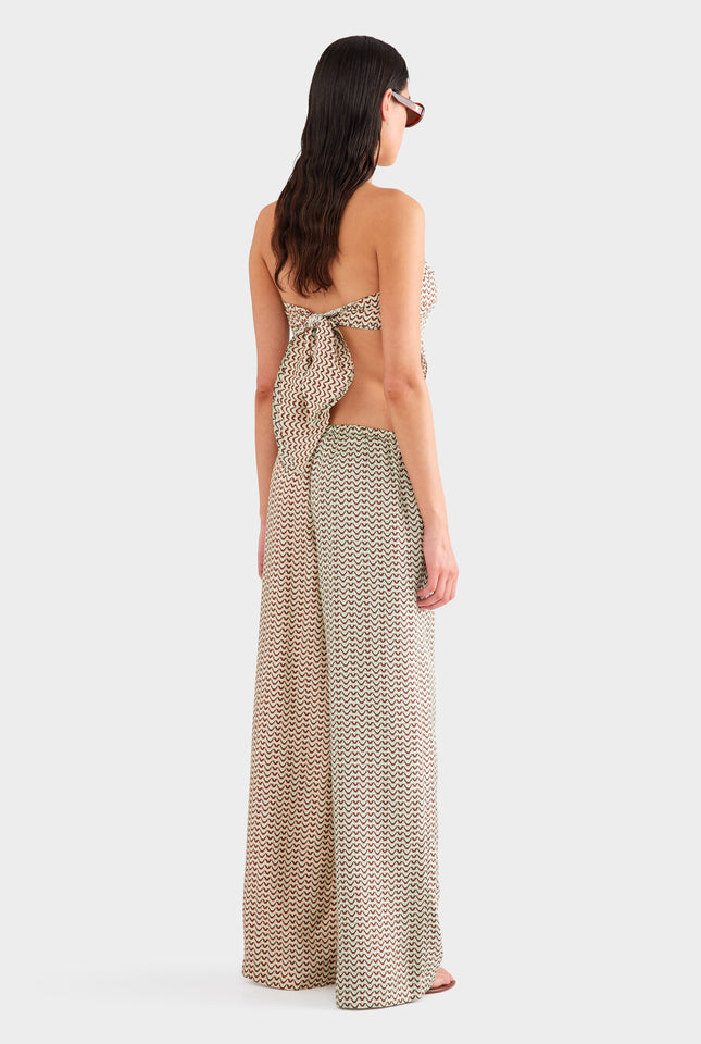 Relaxed Silk Drawstring Pant - Pale Aqua/Peach Spliced V Monogram