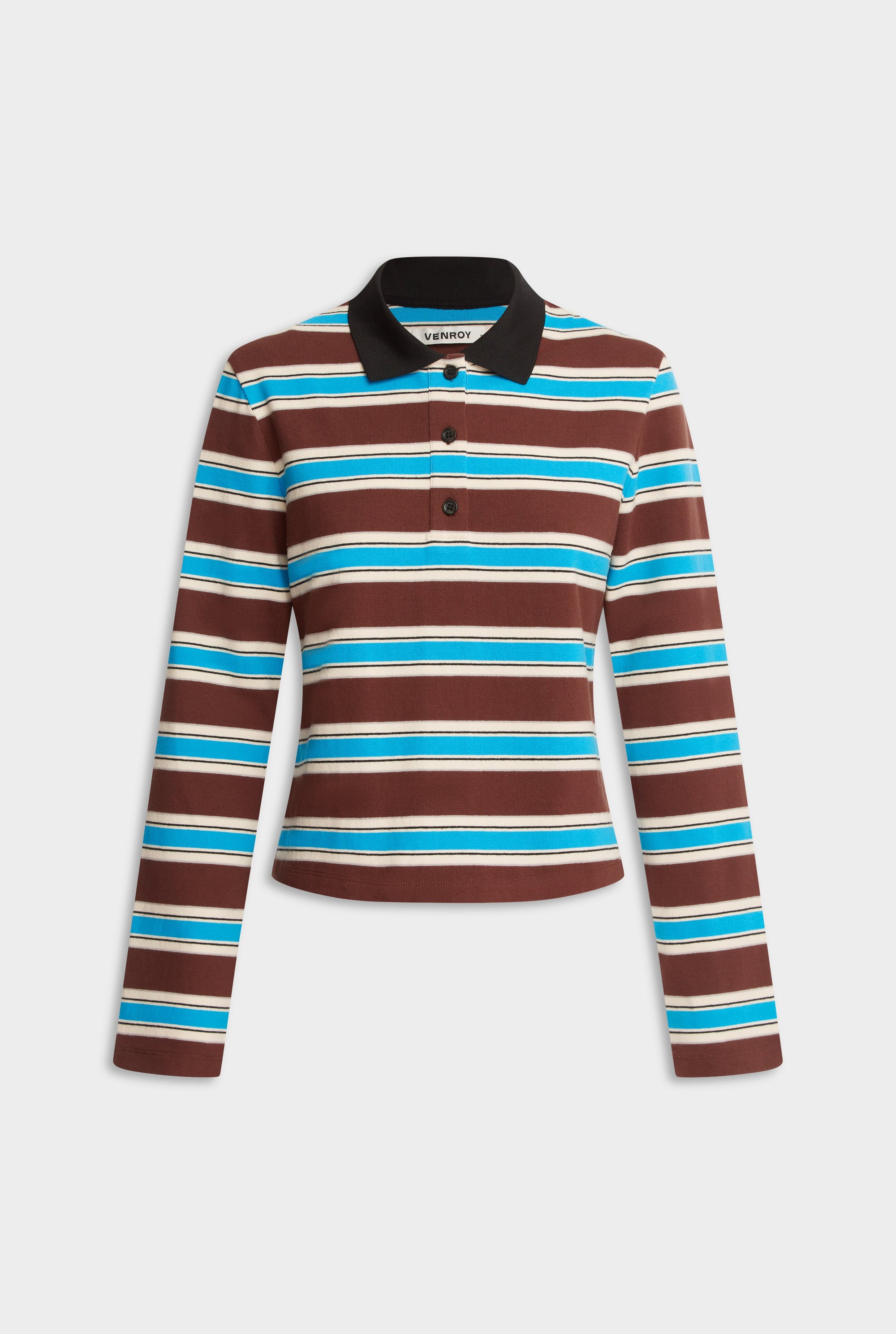 Striped Long Sleeve Jersey Polo - Chocolate/Blue Stripe