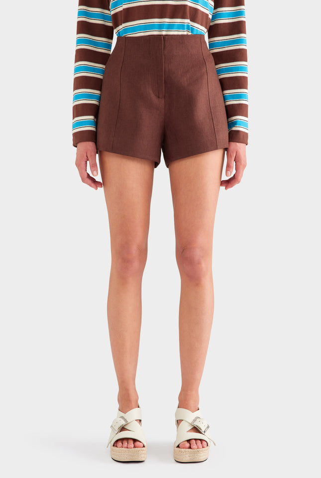 Tailored Linen Short - Chocolate