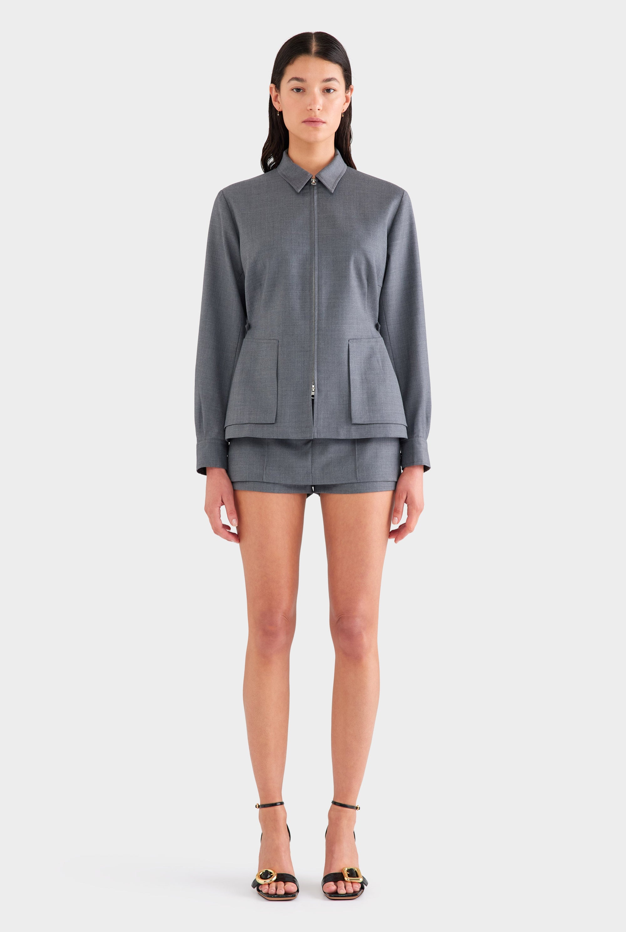 Tailored Wool Zip Suit Jacket - Dark Grey Marl