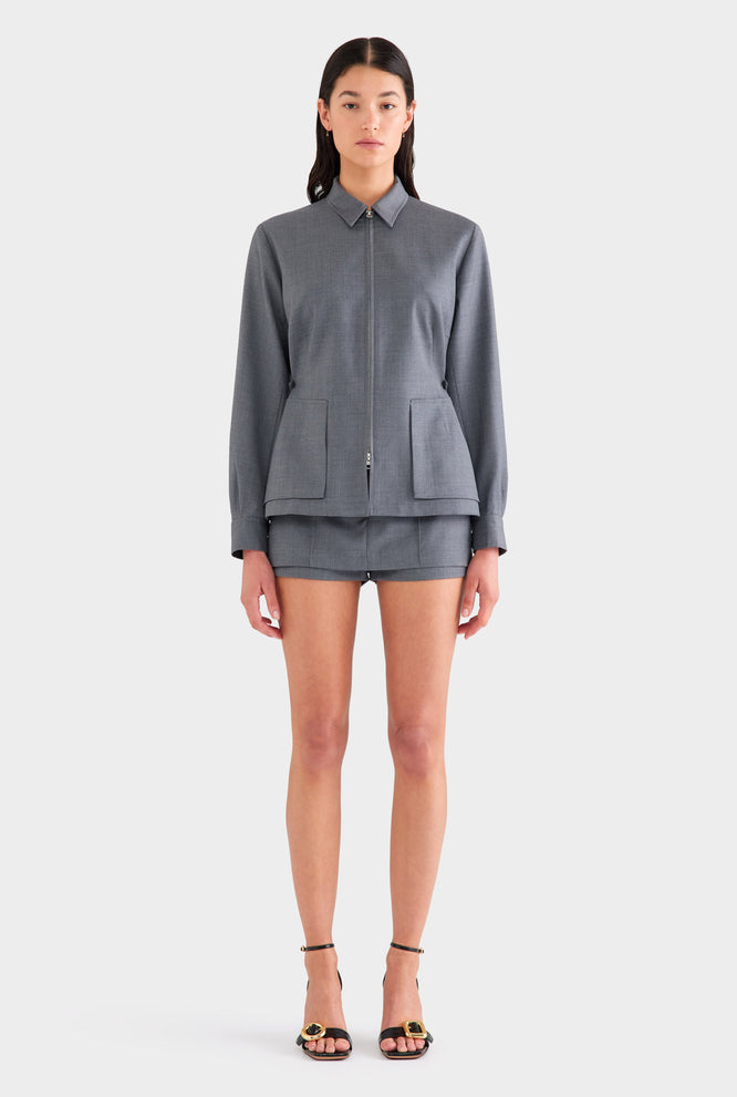 Tailored Wool Zip Suit Jacket - Dark Grey Marl
