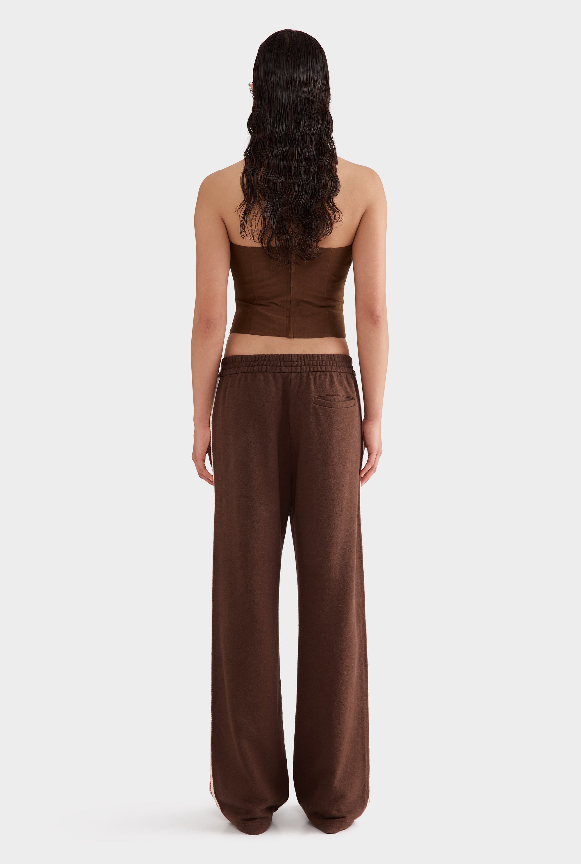 Organic Cotton Jersey Track Pant - Cocoa/Crochet Trim