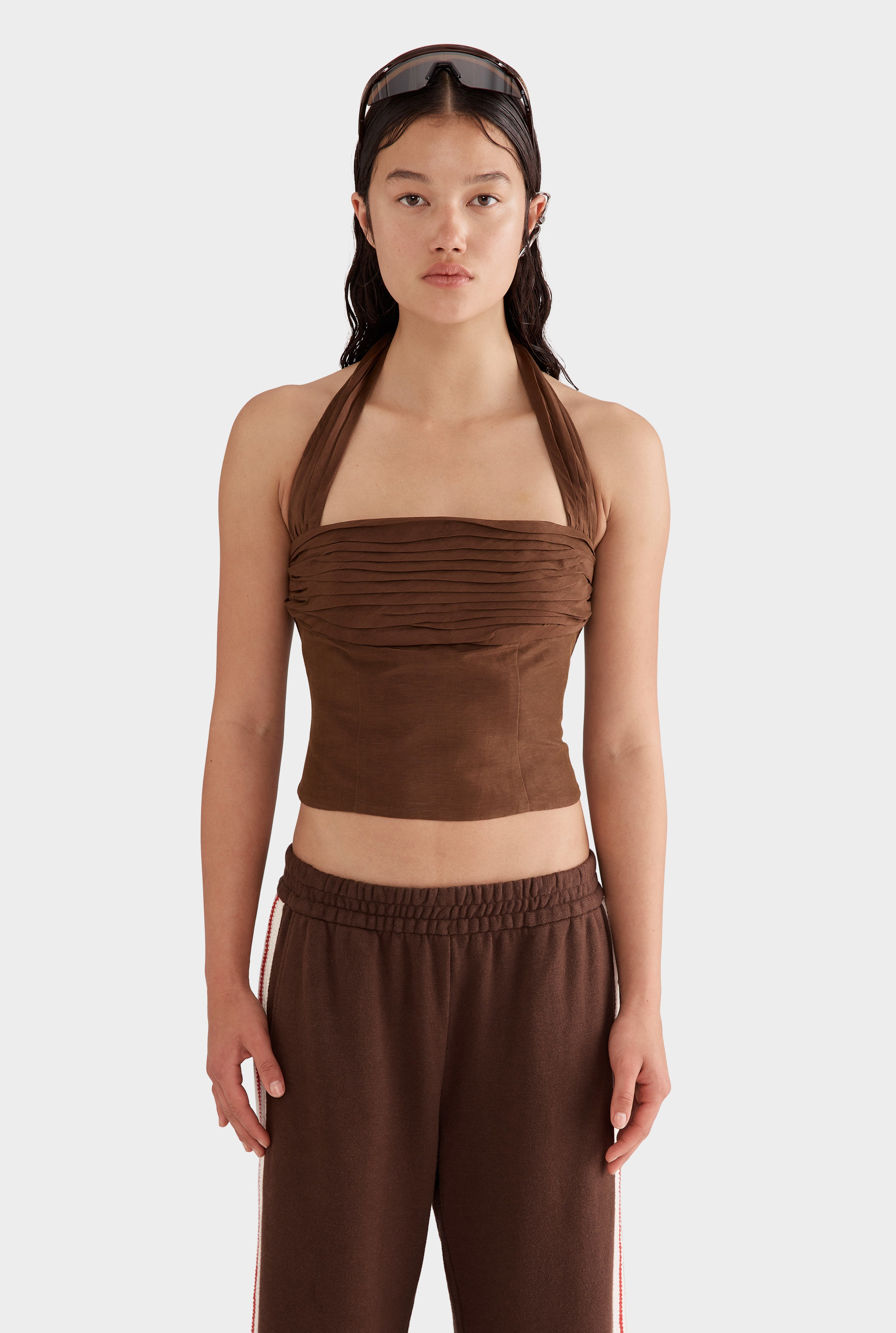 Organic Cotton Jersey Track Pant - Cocoa/Crochet Trim