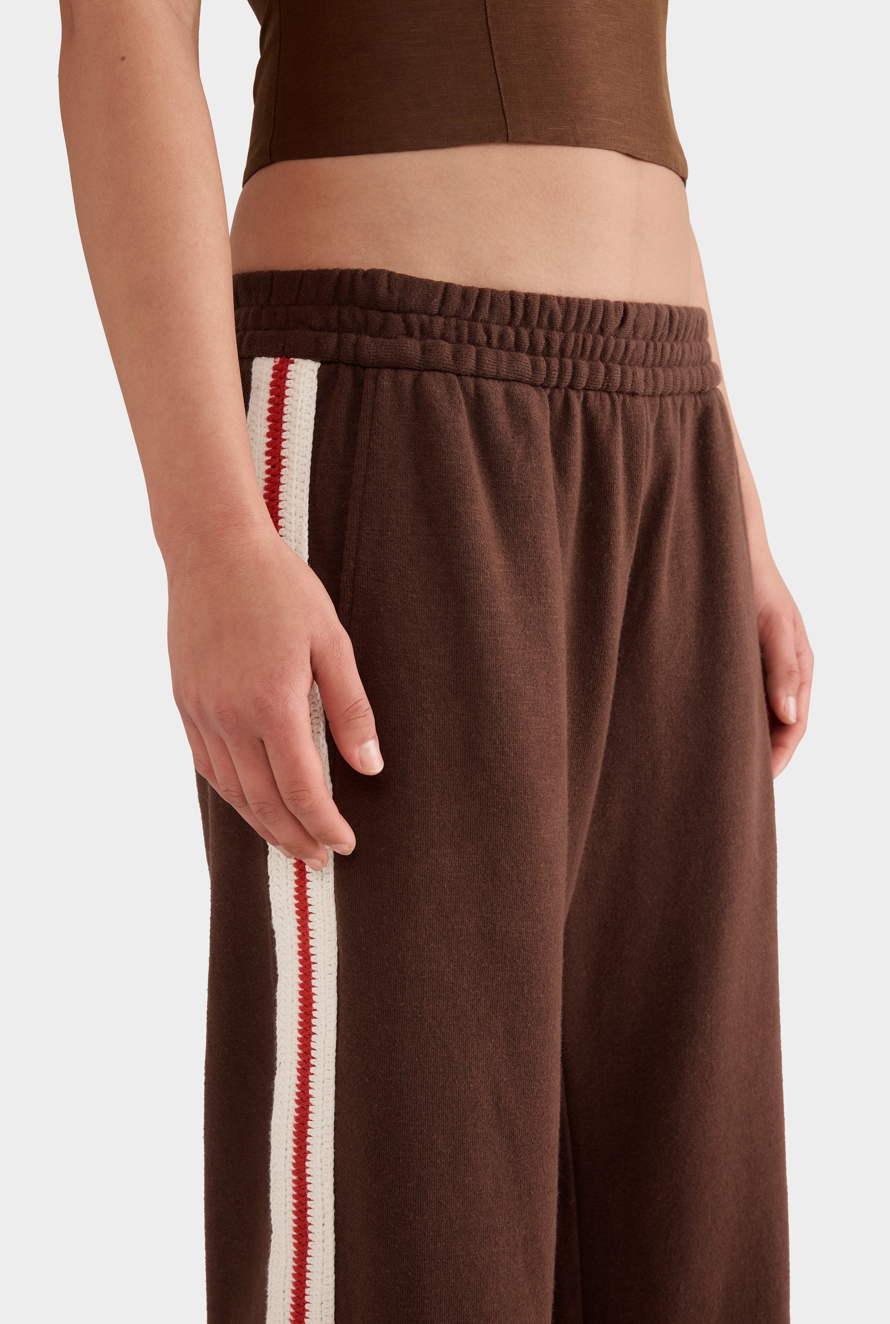 Organic Cotton Jersey Track Pant - Cocoa/Crochet Trim