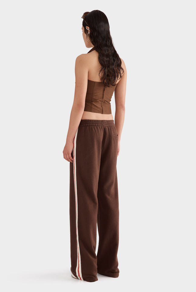 Organic Cotton Jersey Track Pant - Cocoa/Crochet Trim