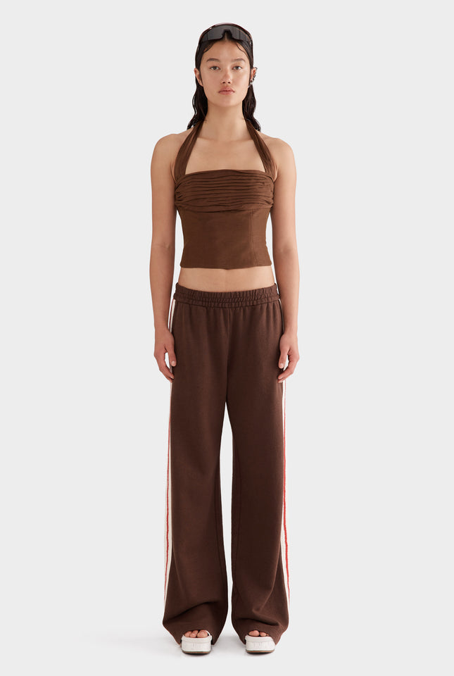 Organic Cotton Jersey Track Pant - Cocoa/Crochet Trim