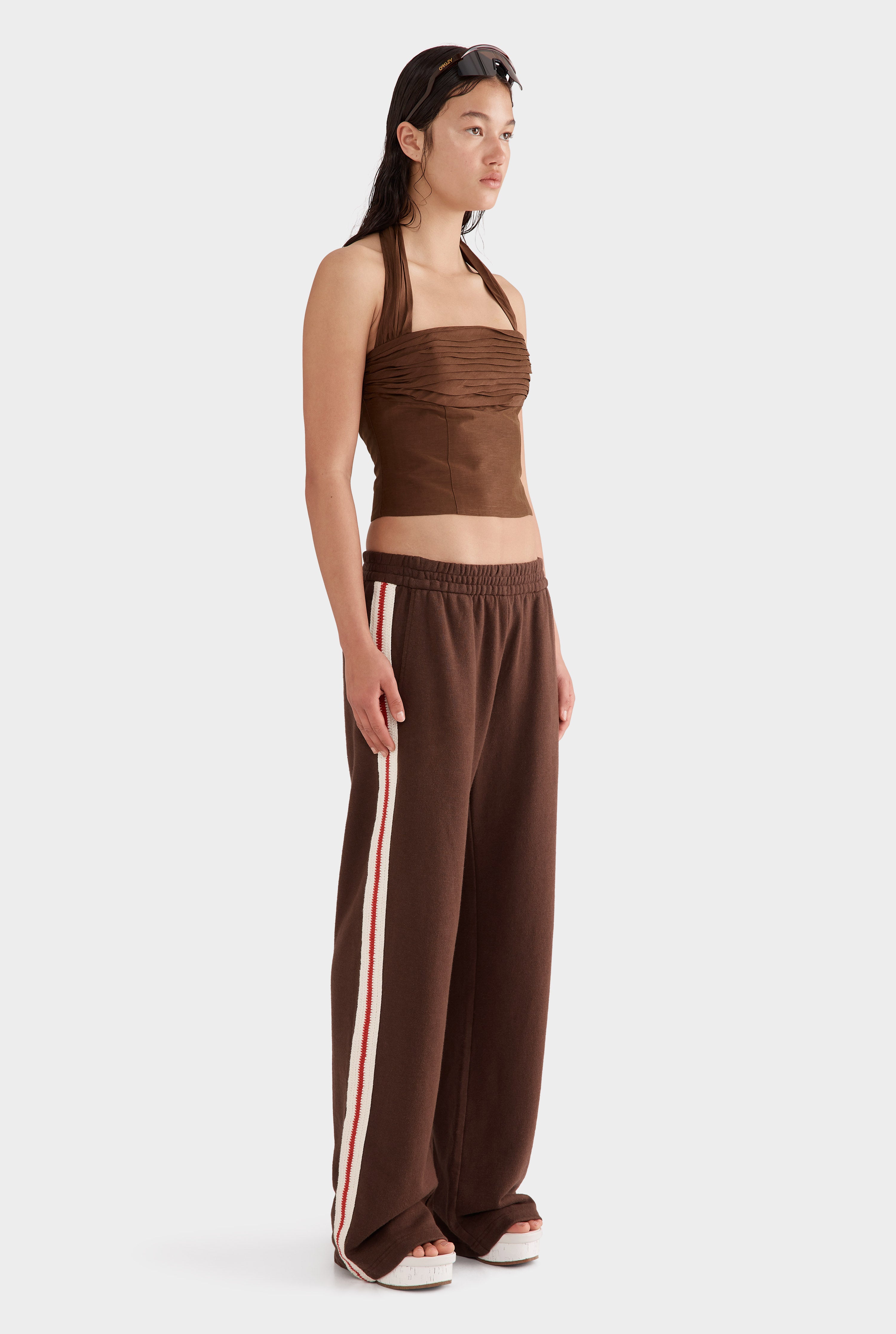 Organic Cotton Jersey Track Pant - Cocoa/Crochet Trim