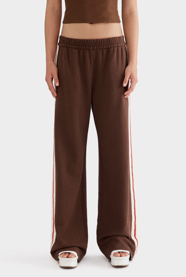 Organic Cotton Jersey Track Pant - Cocoa/Crochet Trim