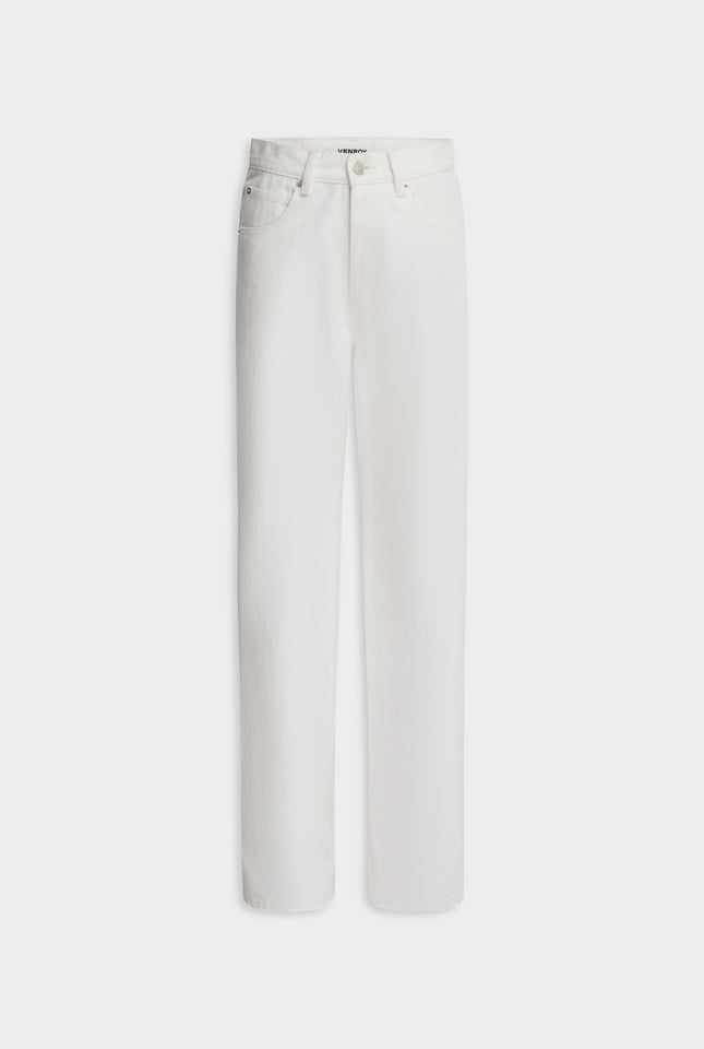 V Front Denim Jean - White