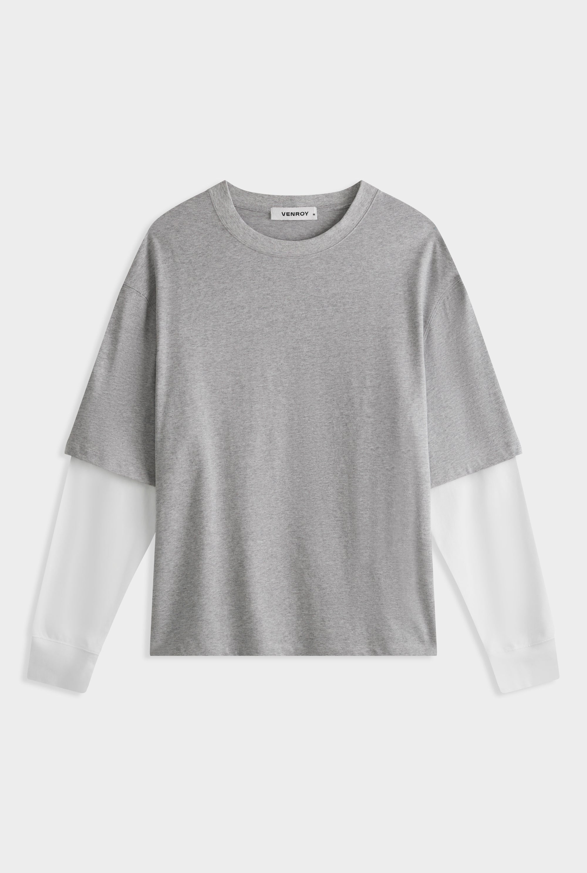 Layered Long Sleeve T-Shirt - Grey Marl/Off White