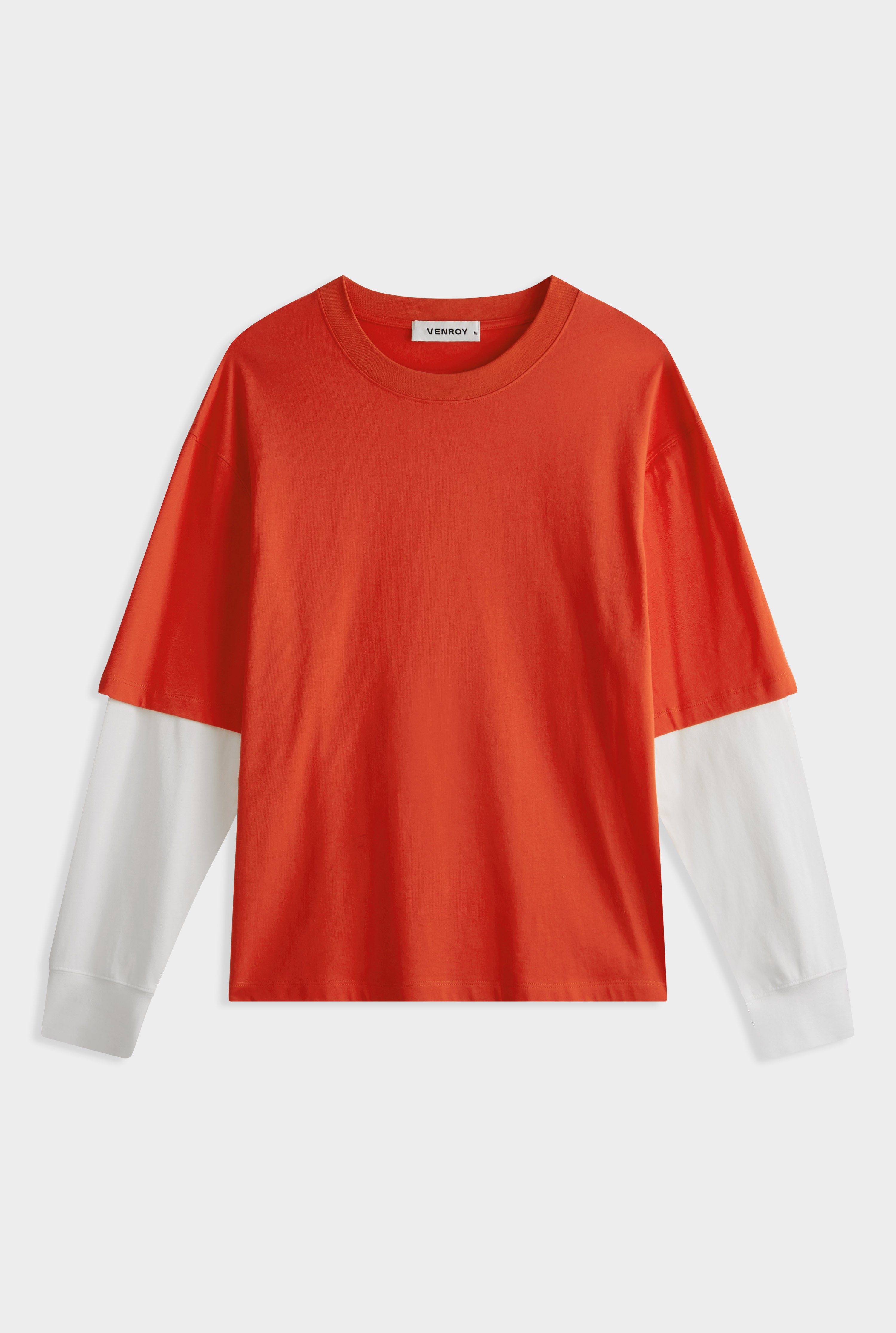 Layered Long Sleeve T-Shirt - Red/Off White