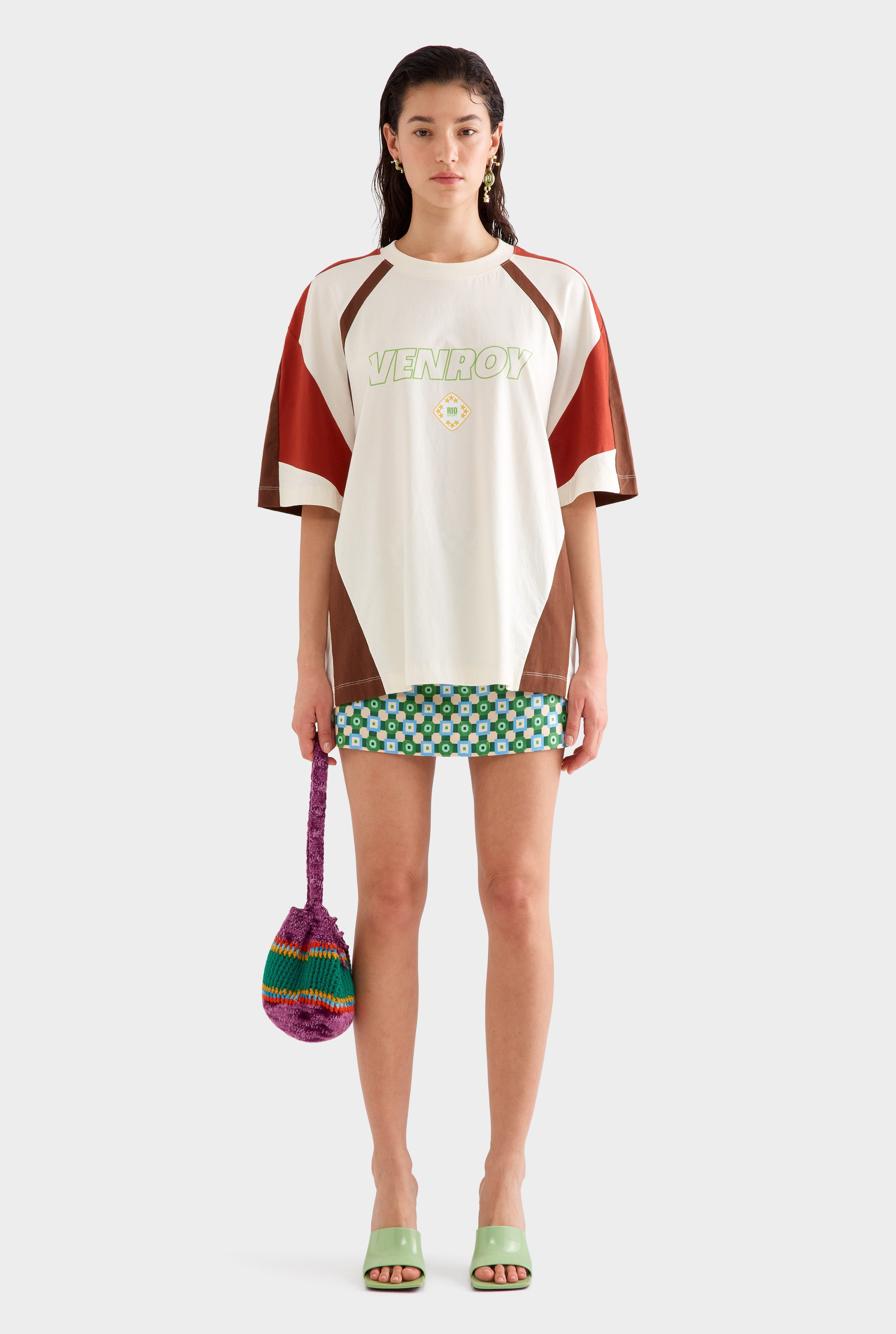 Venroy Rio Panelled Jersey T-Shirt -  Cream/Picante/Cocoa