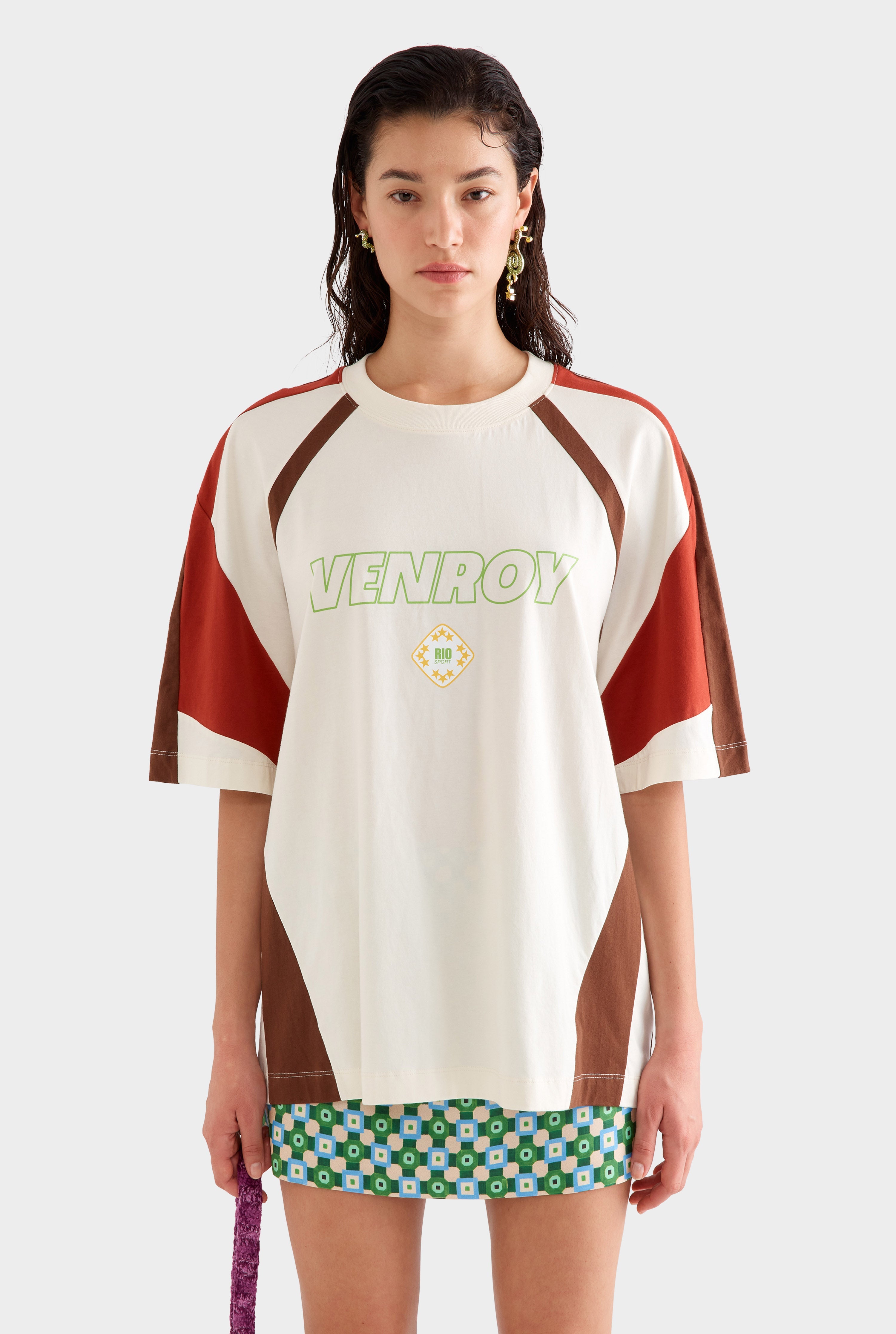 Venroy Rio Panelled Jersey T-Shirt -  Cream/Picante/Cocoa