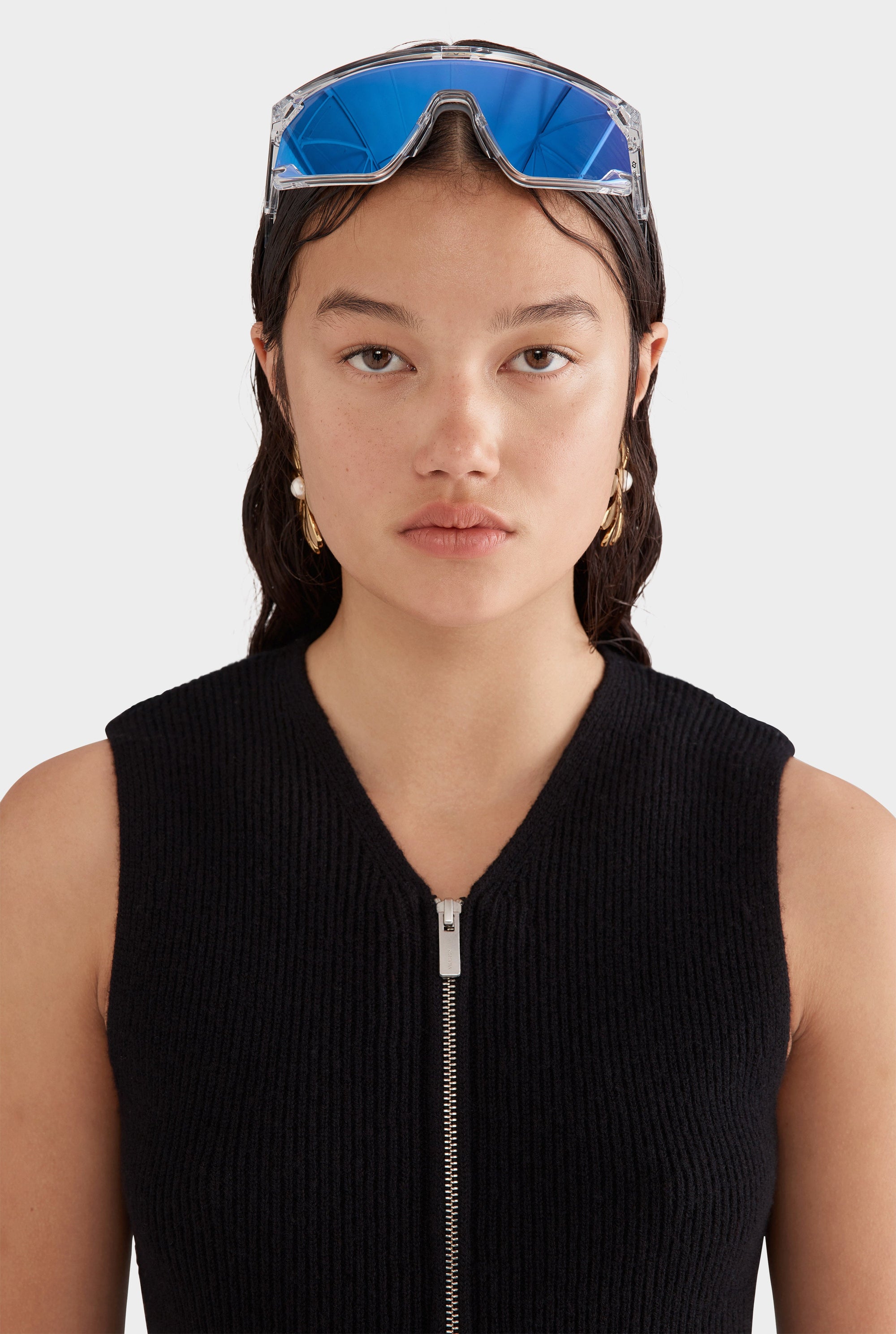 Wool Cropped Ribbed Zip Vest - Black