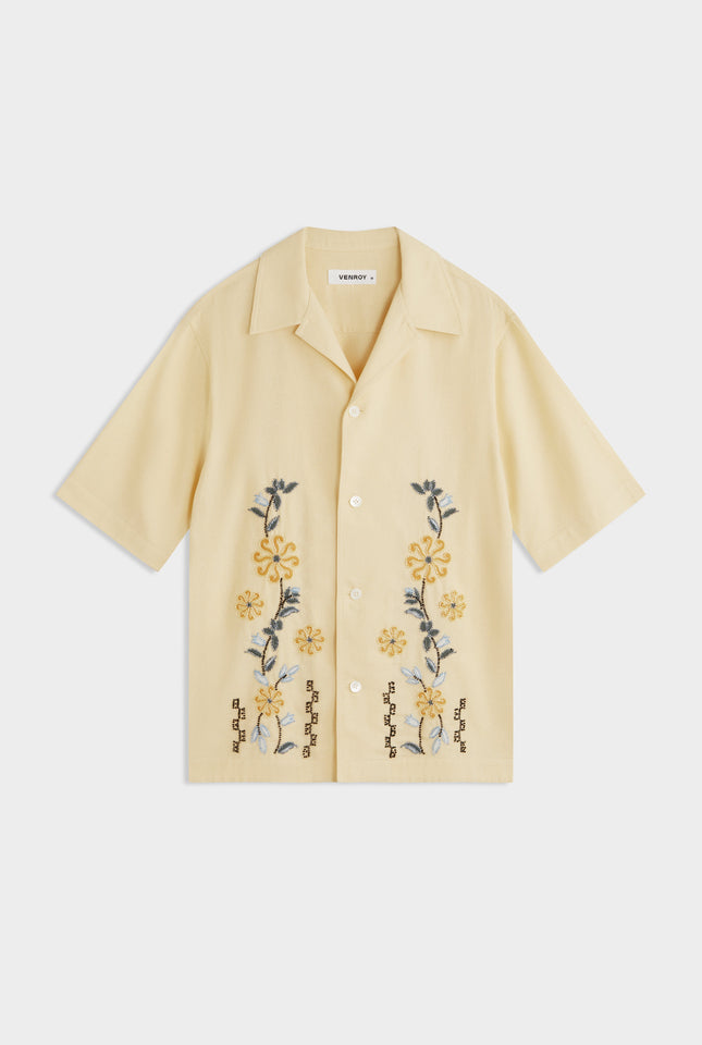 Beaded Boxy Cotton Shirt - Honey Beaded Floral