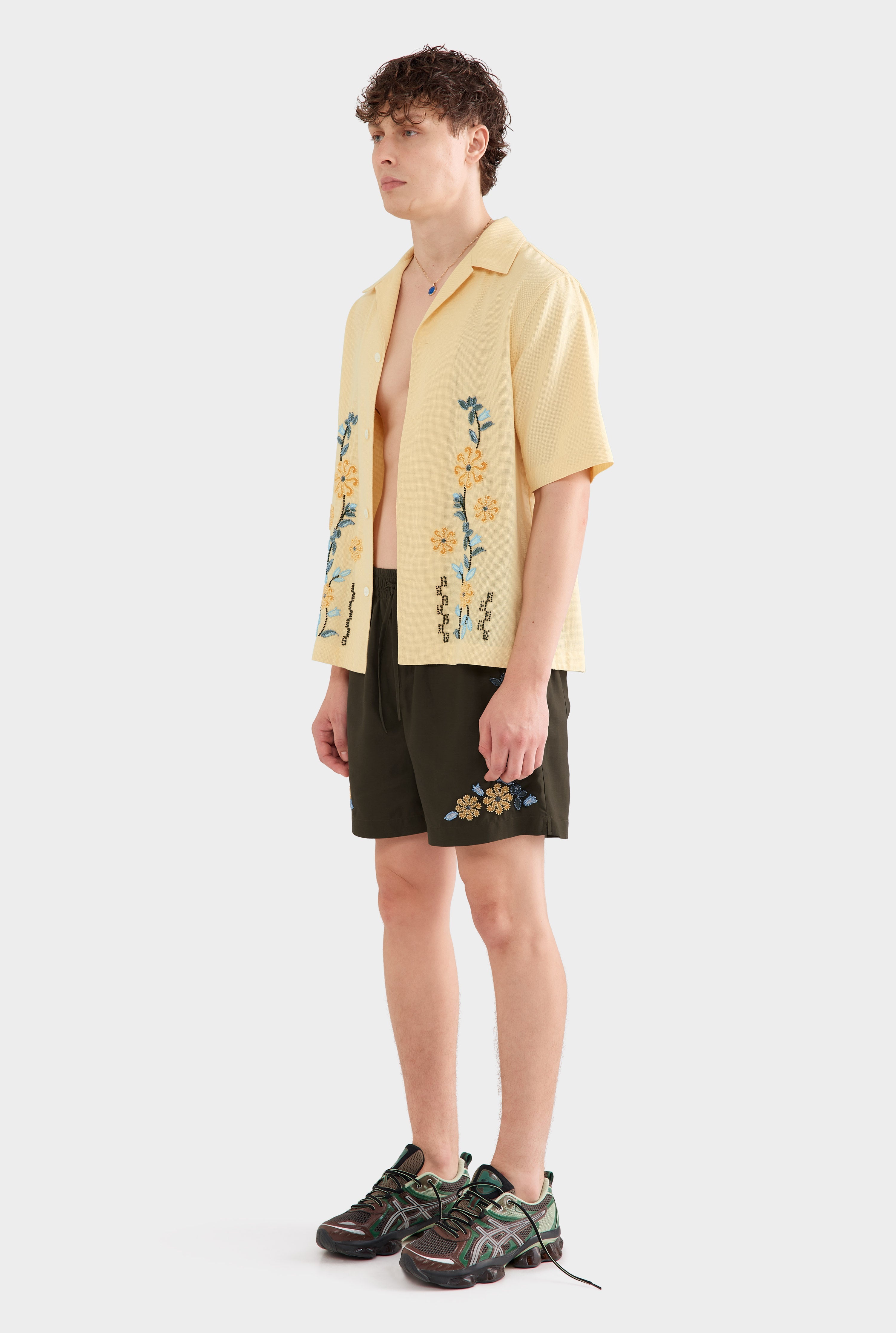 Beaded Boxy Cotton Shirt - Honey Beaded Floral