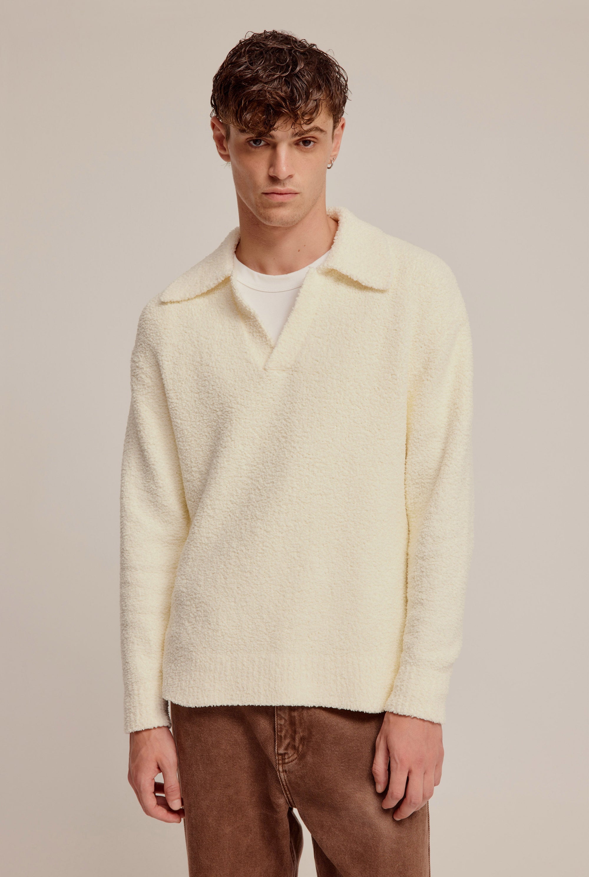 Boucle Open Neck Sweater - Cream