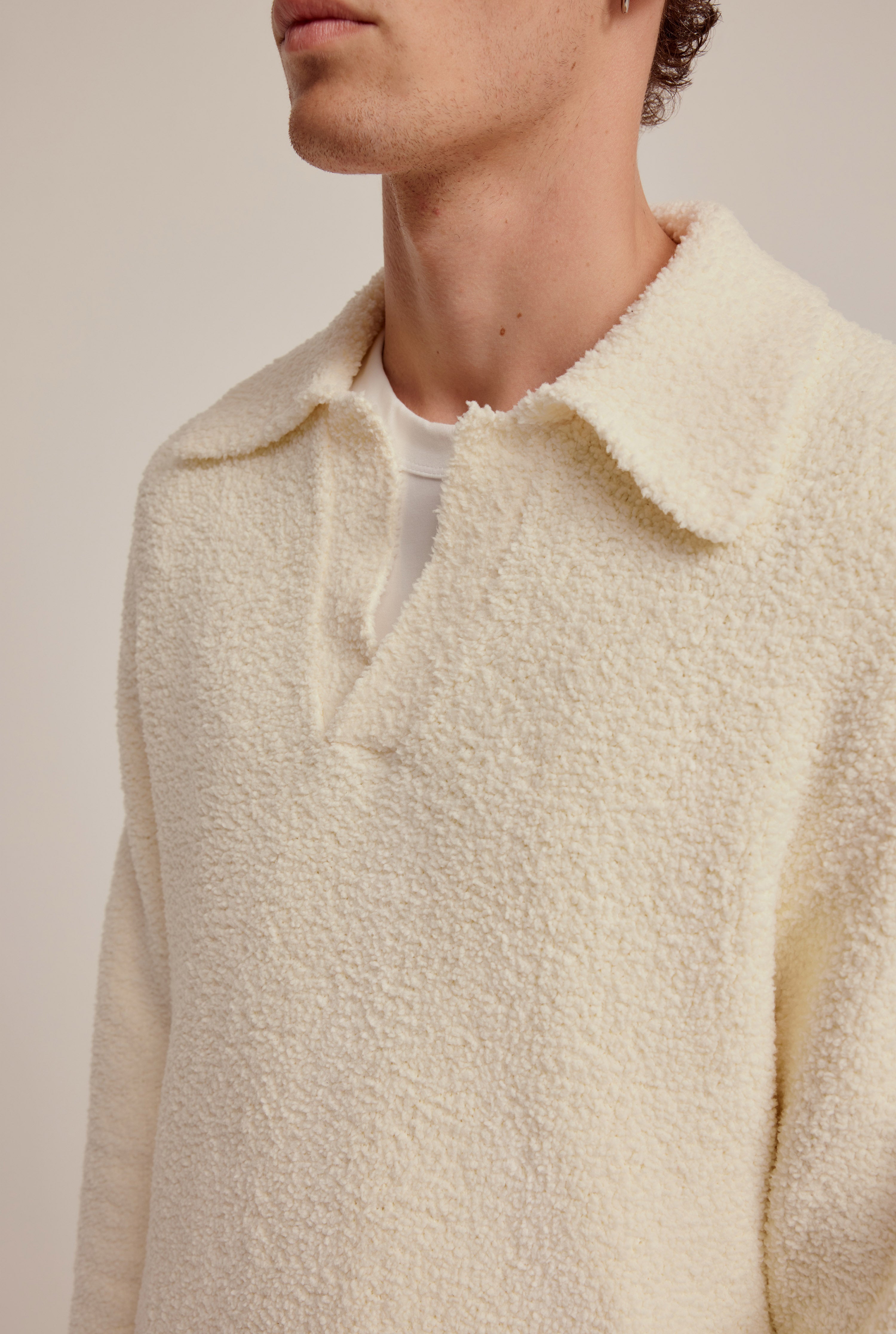 Boucle Open Neck Sweater - Cream