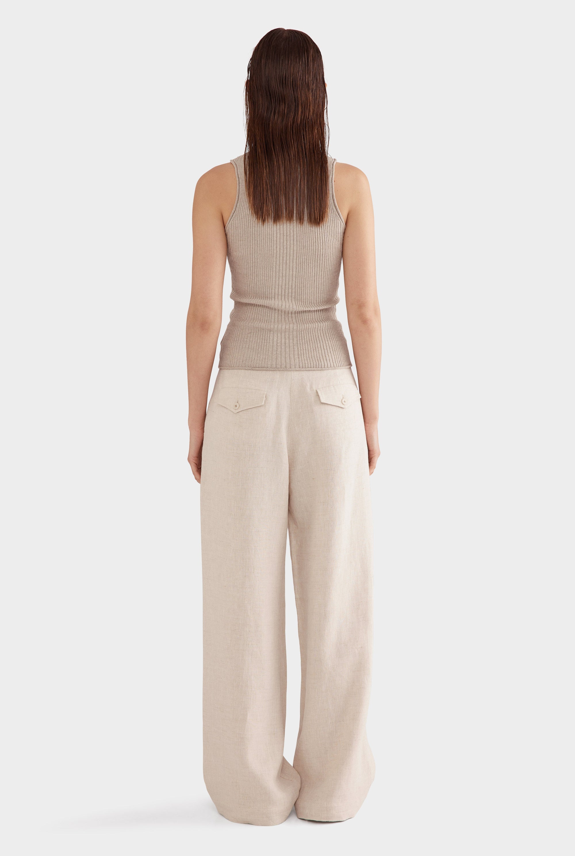 Fixed Waist Linen Trouser - Sand