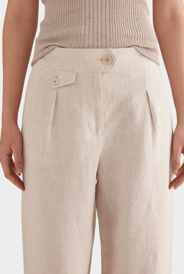 Fixed Waist Linen Trouser - Sand