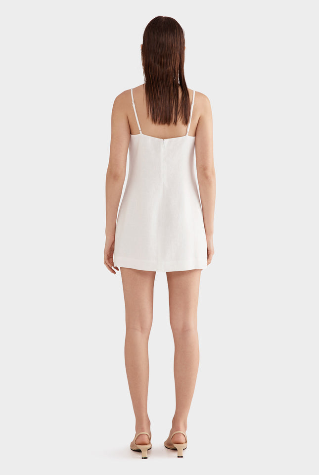 Linen Panelled Mini Dress - White