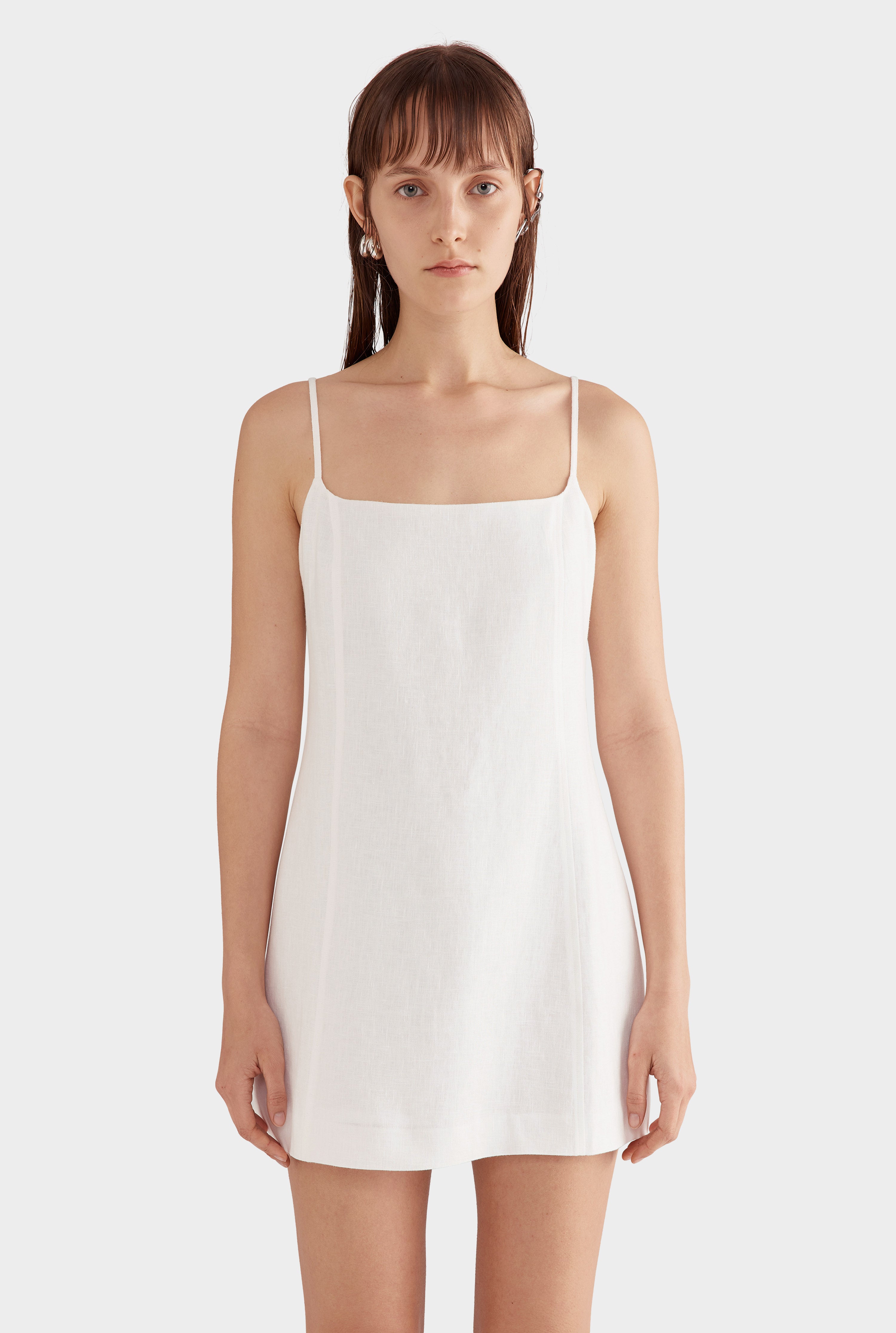 Linen Panelled Mini Dress - White