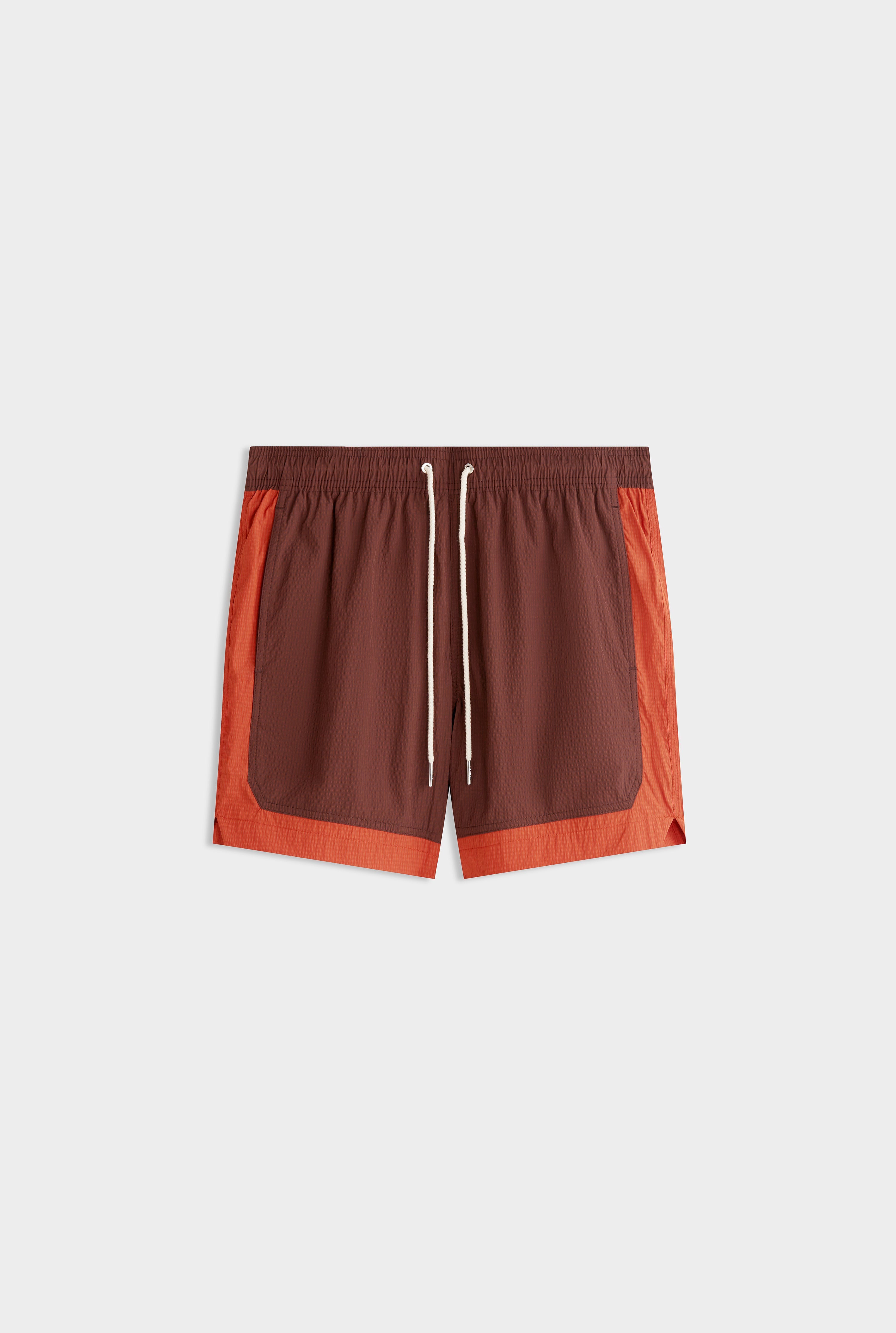 Contrast Border Swim Short - Raisin/Brick