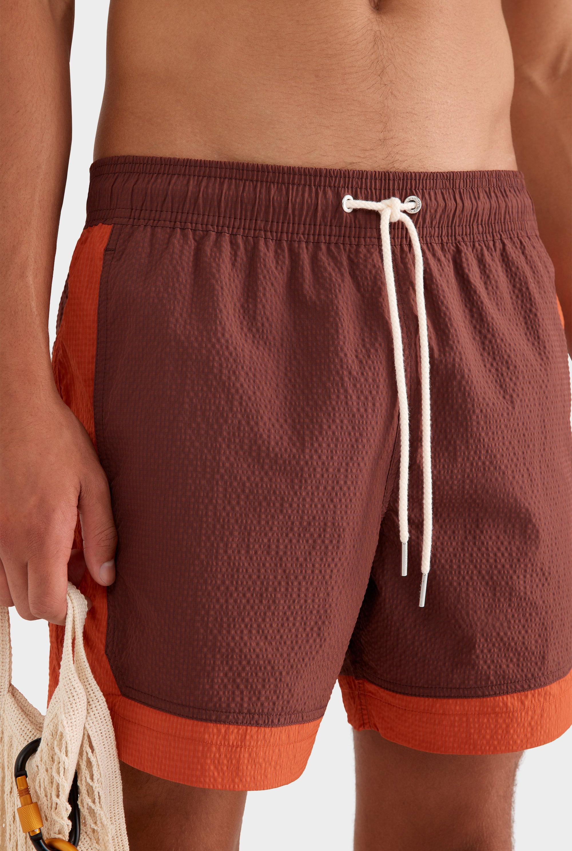 Contrast Border Swim Short - Raisin/Brick