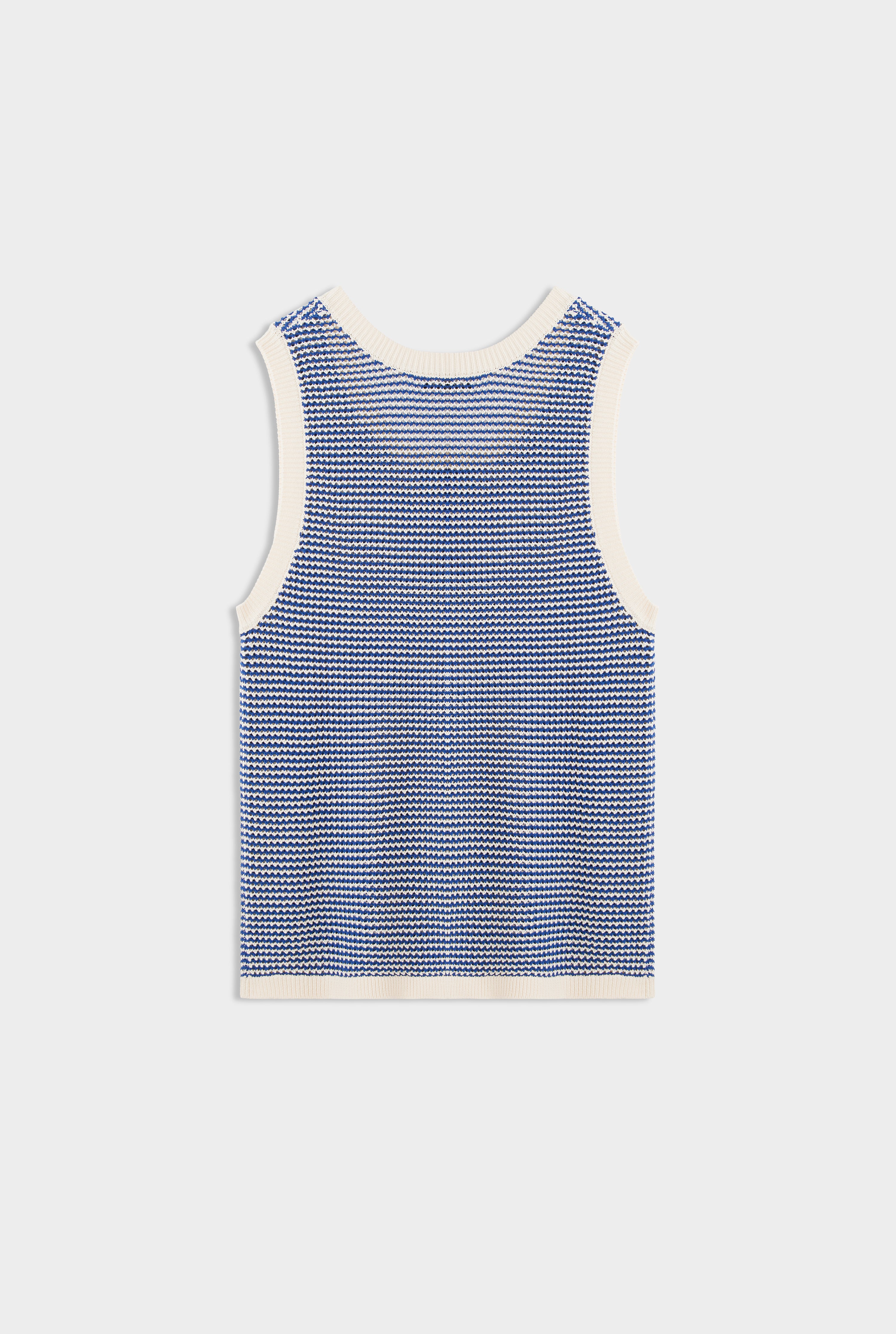 Cotton Crochet Tank - Cream/Blue