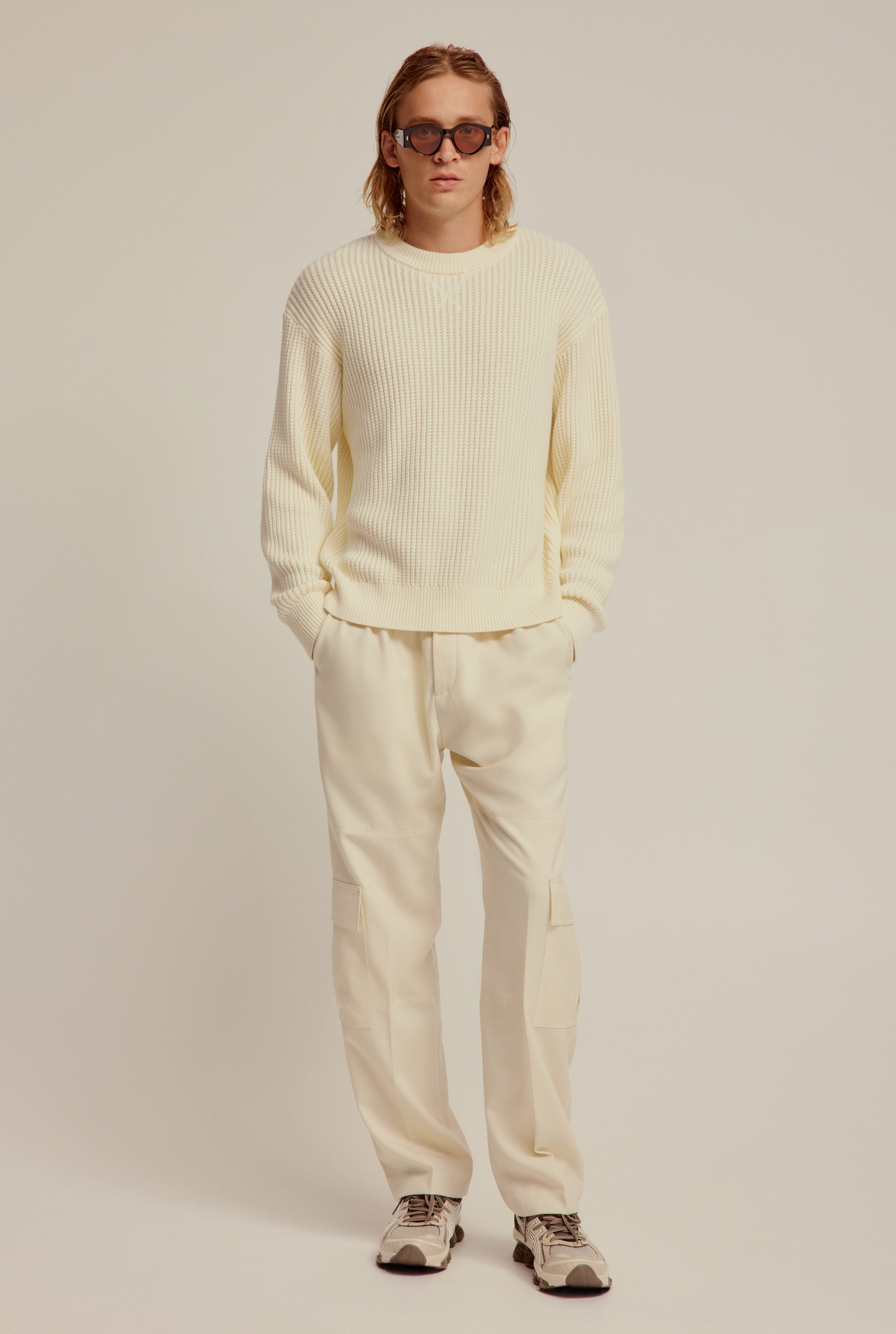 Cotton Rib Knitted Sweater - Antique White