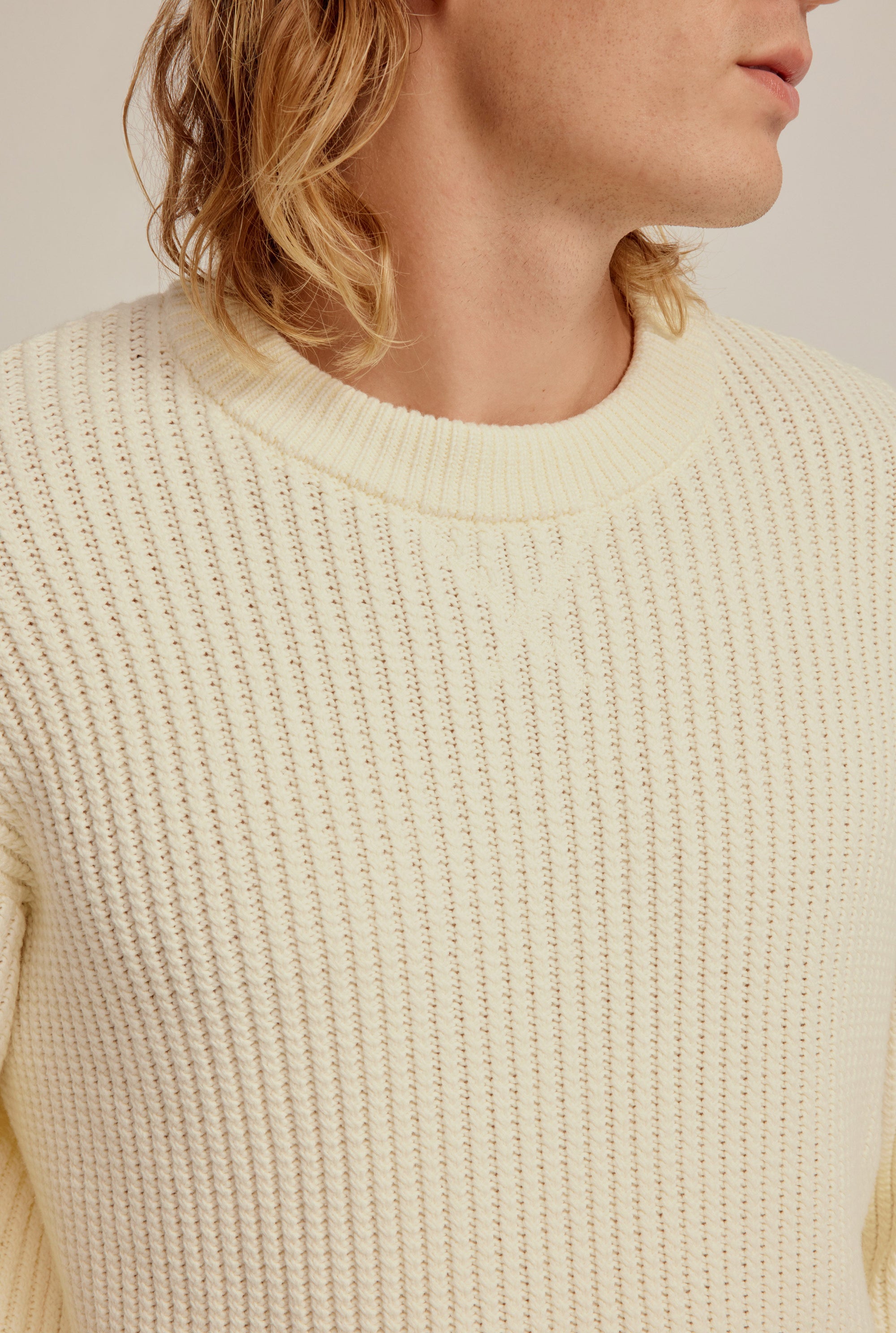 Cotton Rib Knitted Sweater - Antique White