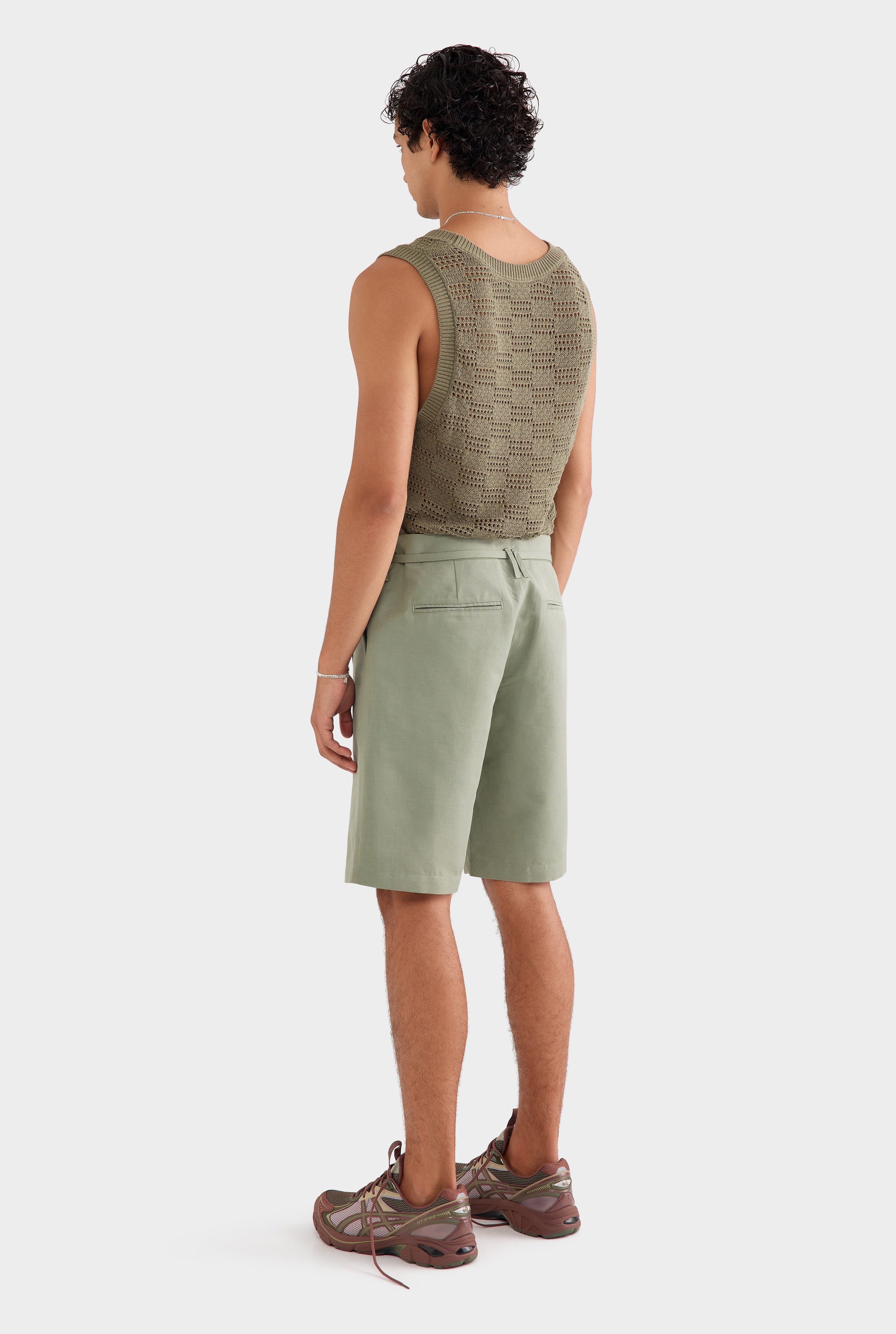 Cotton Twill Belt Detail Short - Deep Sage