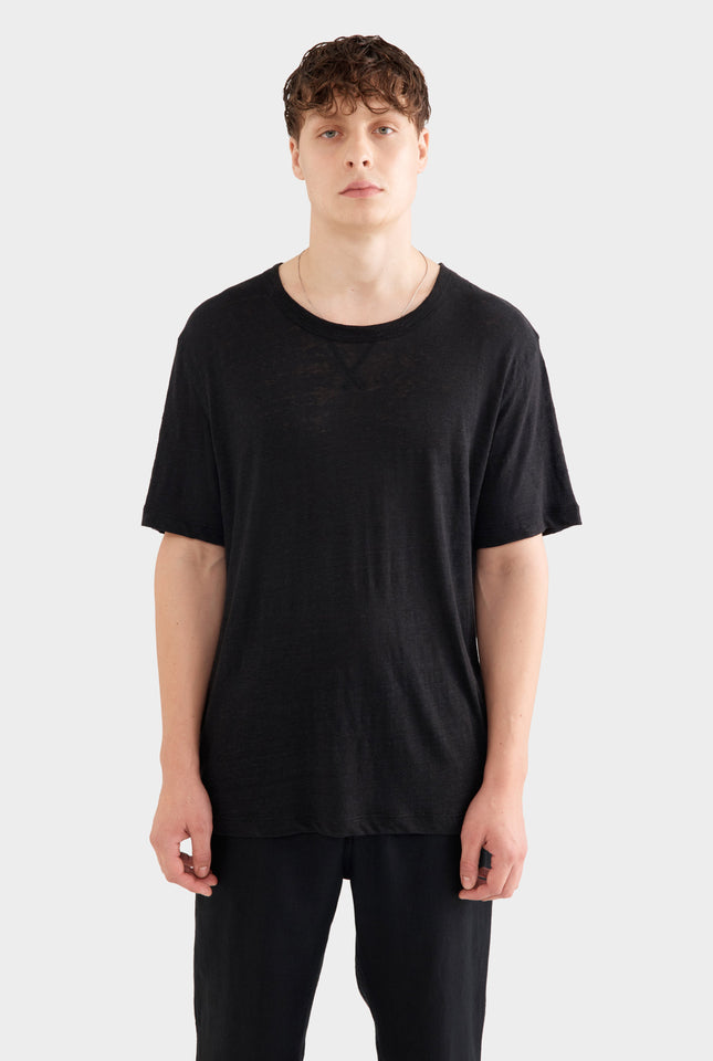 Coverstitch Linen T-Shirt - Black