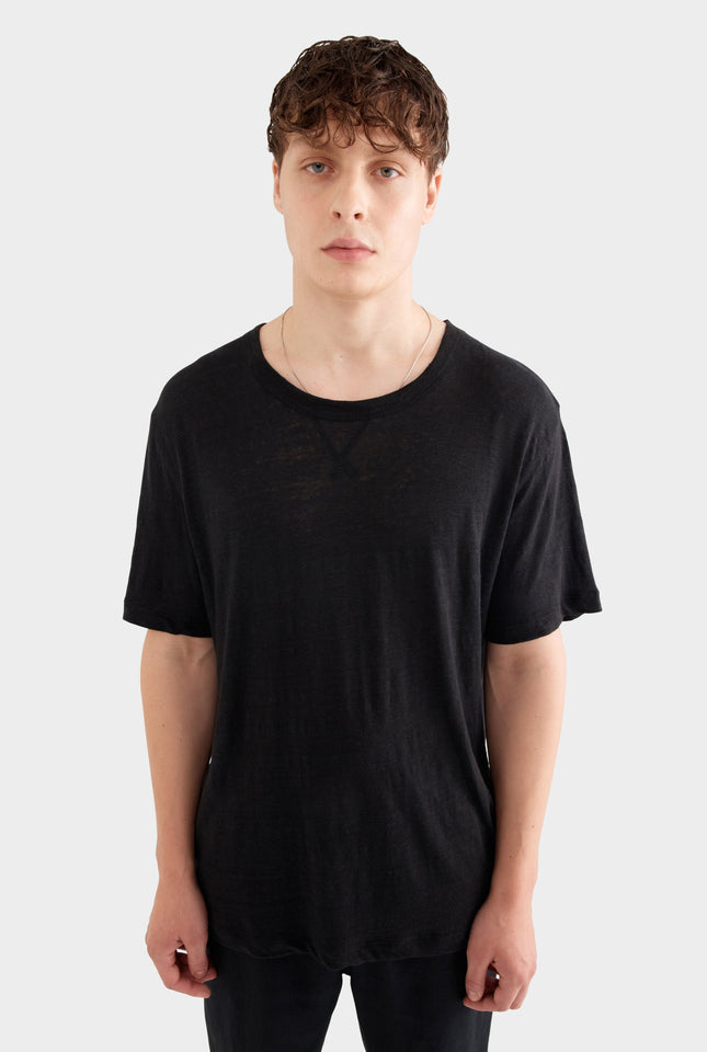 Coverstitch Linen T-Shirt - Black